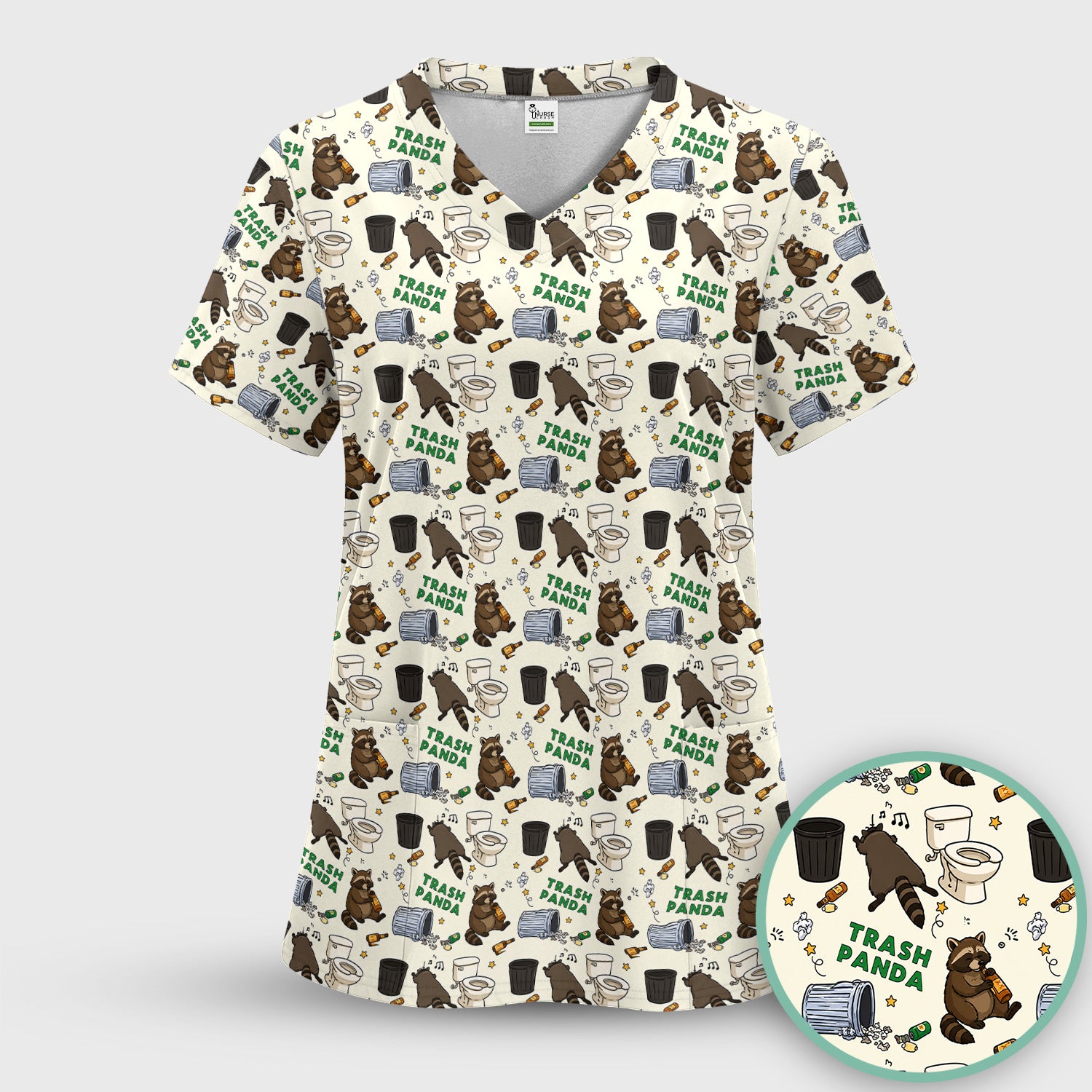 Funny Trash Panda Raccoon Scrub Top, Comfortable Scrubs for Nurses