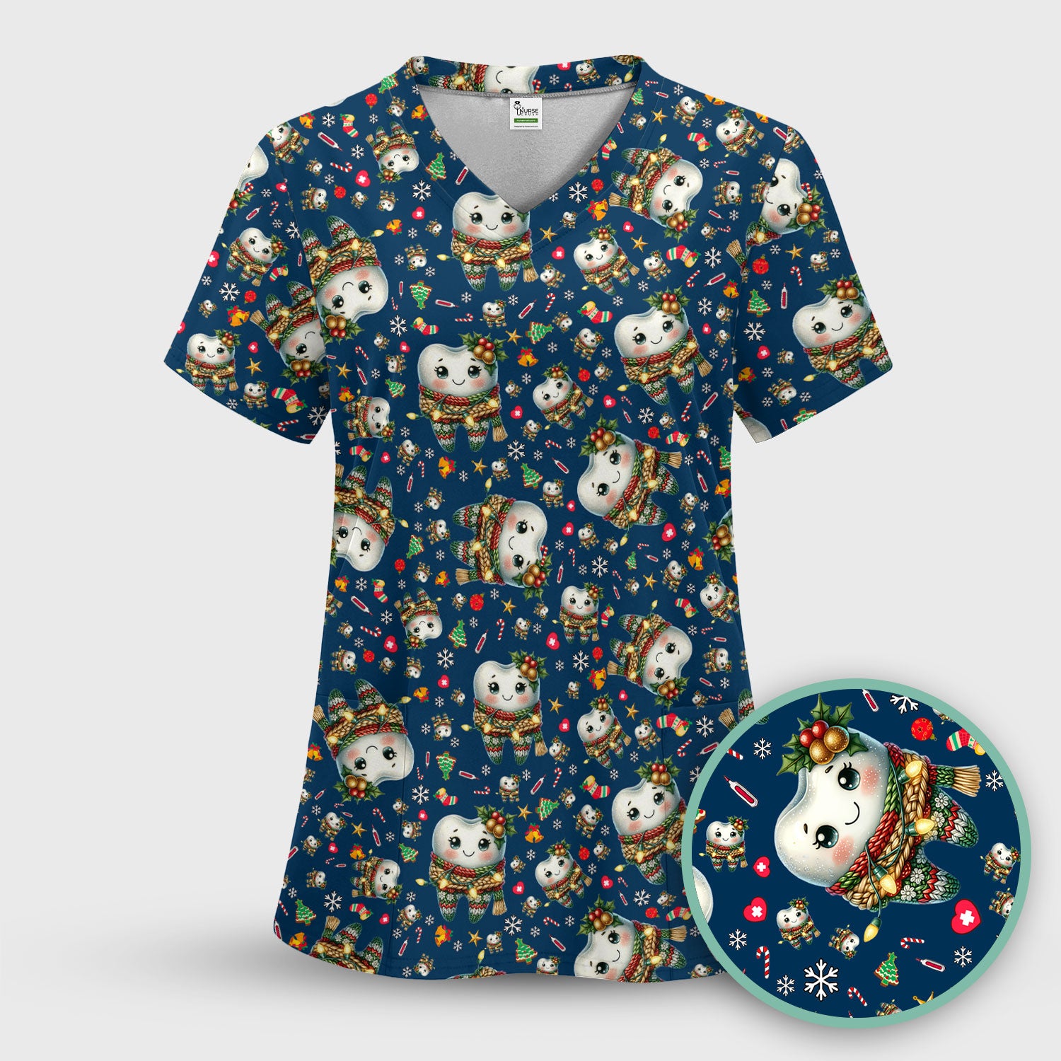 Christmas Tooth Scrub Top, Funny Dental Holiday Nurse Shirt For Women, Breathable Fabrics Nursing Uniform , Dentist Gift Idea