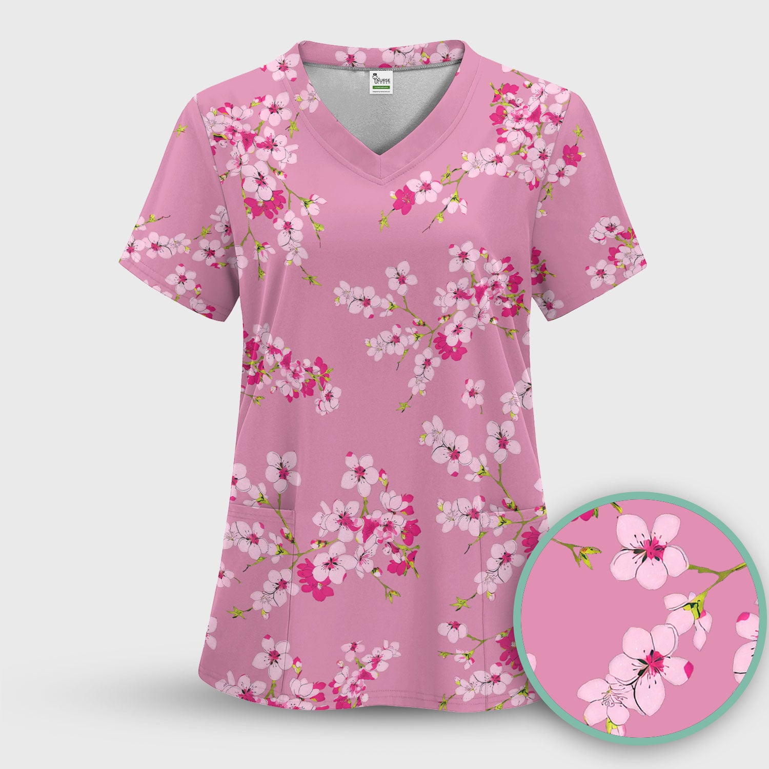 Elegant Cherry Blossom Floral Pattern Srubs, Comfortable Scrubs for Nurses