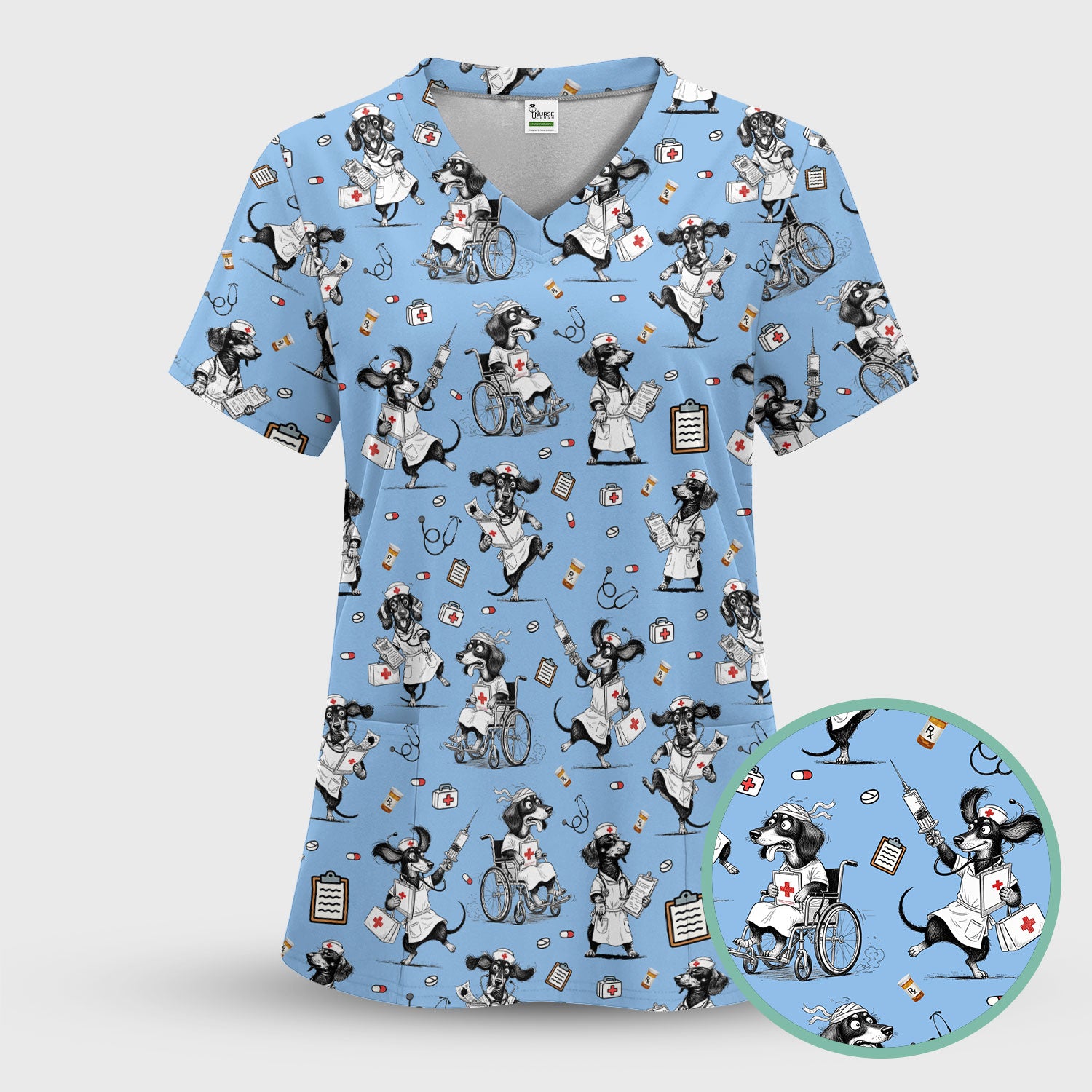 Custom Nurse Scrubs for Women - Funny Dog Print Medical Top - Multi Color Personalized Nursing Shirt for Healthcare Workers
