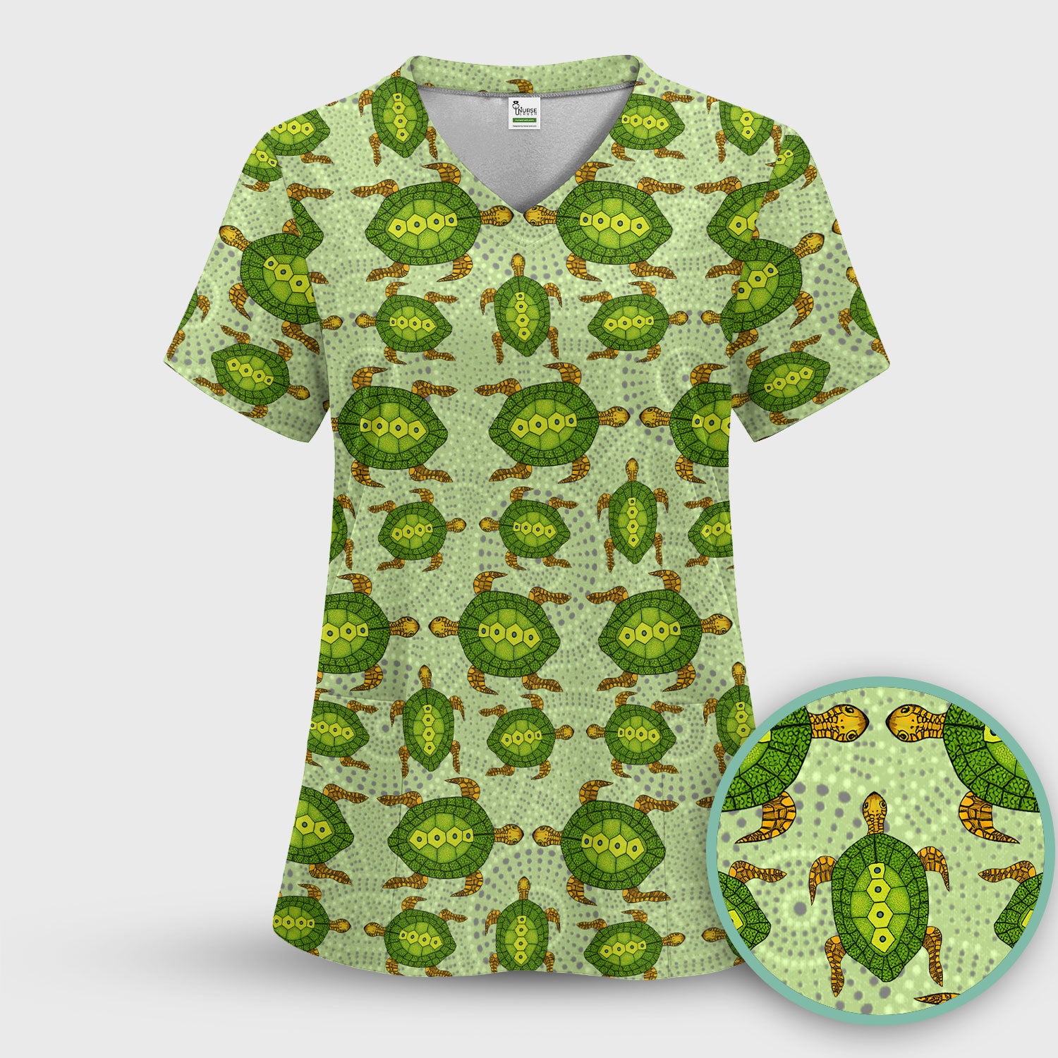 Australian Turtle Dot Art Inspired Nursing Scrub Top - Women V-Neck Shirt