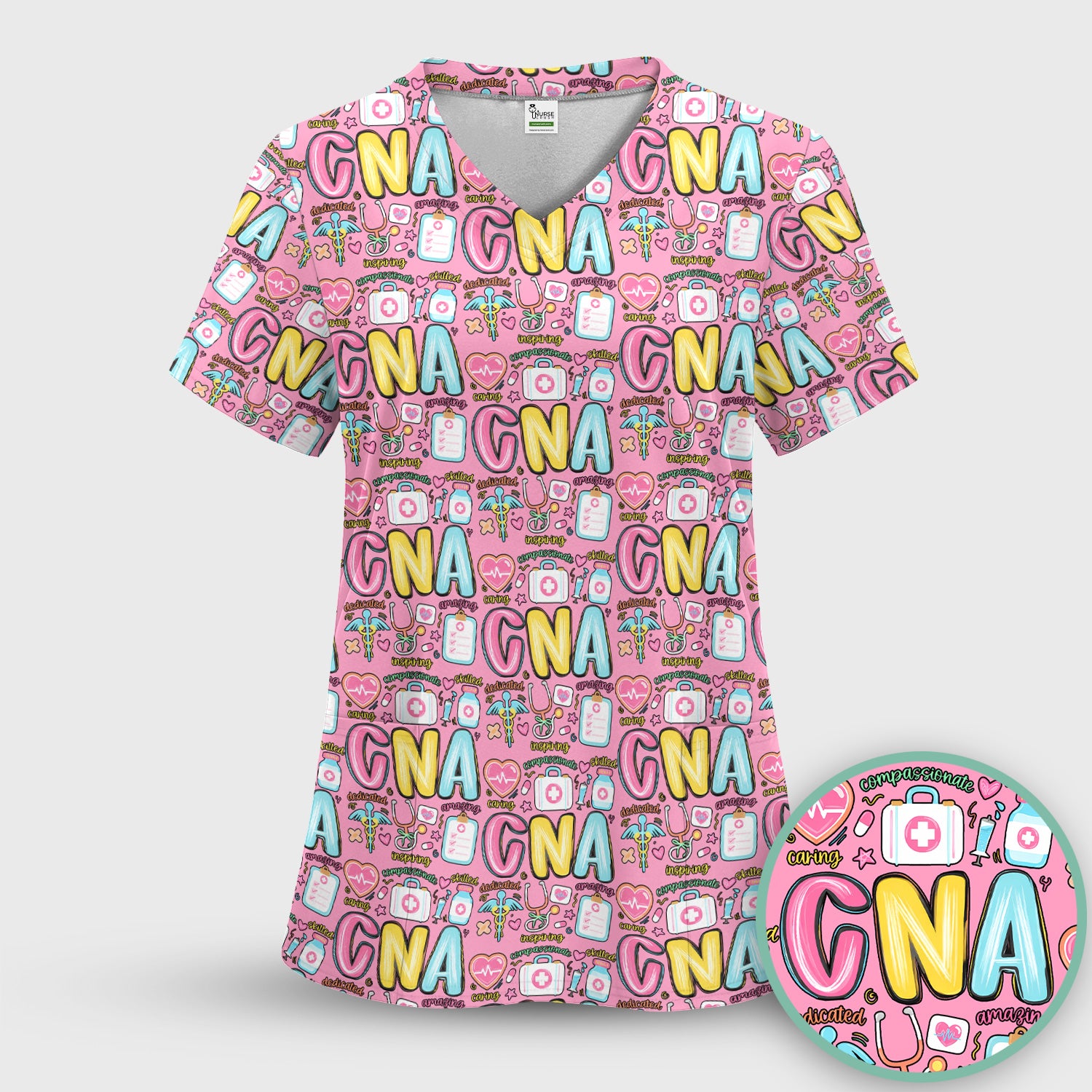 CNA Nurse Appreciation Pattern Scrub Set, Breathable Med Uniform