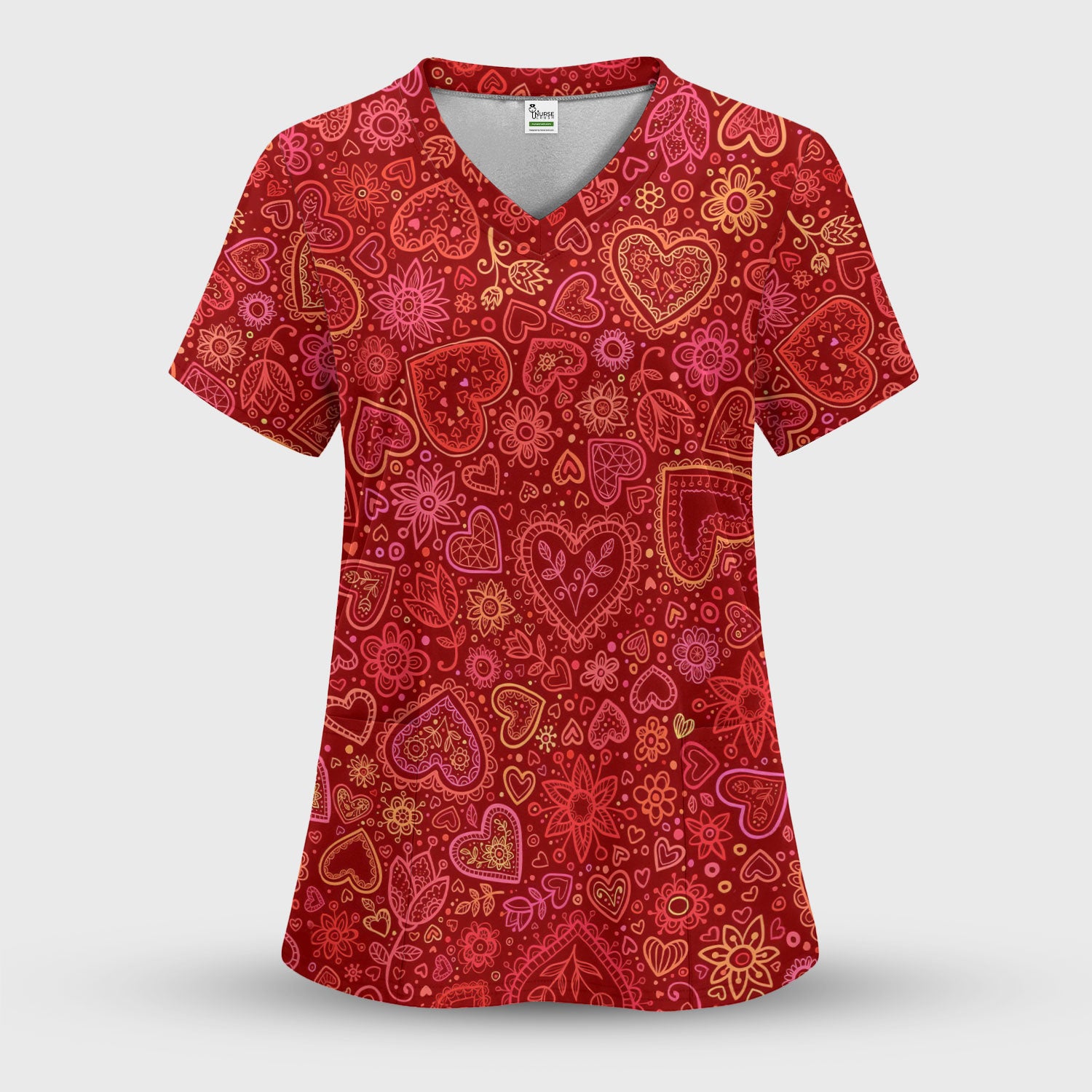 Valentine Heart Nurse Scrub Top, Cute Nursing Pattern Shirt, Breathable Fabrics Nursing Uniform