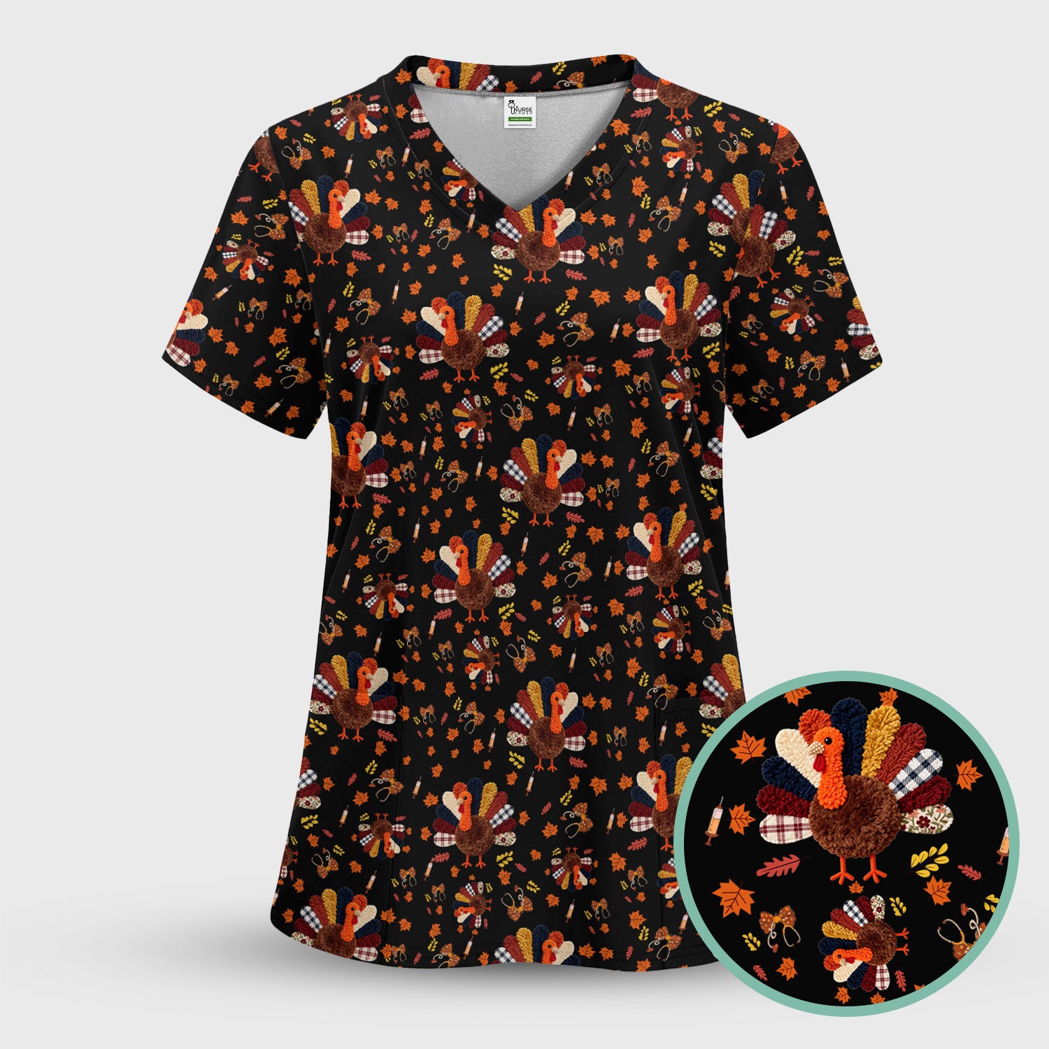 Thanksgiving Comfortable Scrubs for Nurses - Funny Autumn Turkey Shirt - Breathable Fabrics Nursing Uniform
