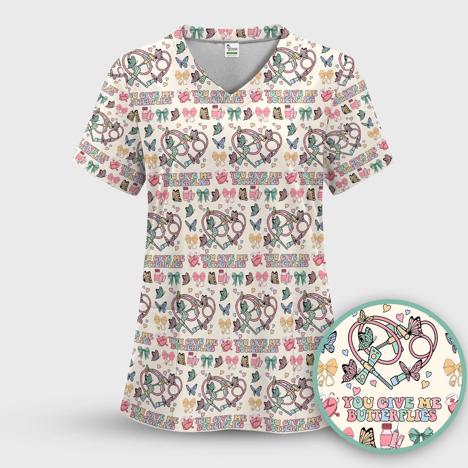 Butterfly Heart Valentine Medical Pattern Scrub, Women's Scrub Sets