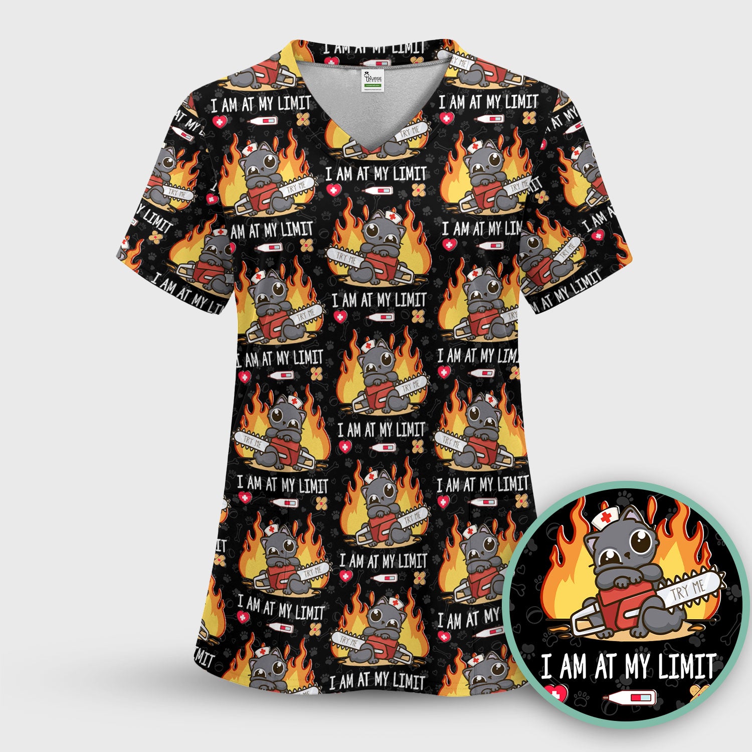Funny Nurse Cat I Am At My Limit Scrub Top, Comfortable Scrubs for Nurses