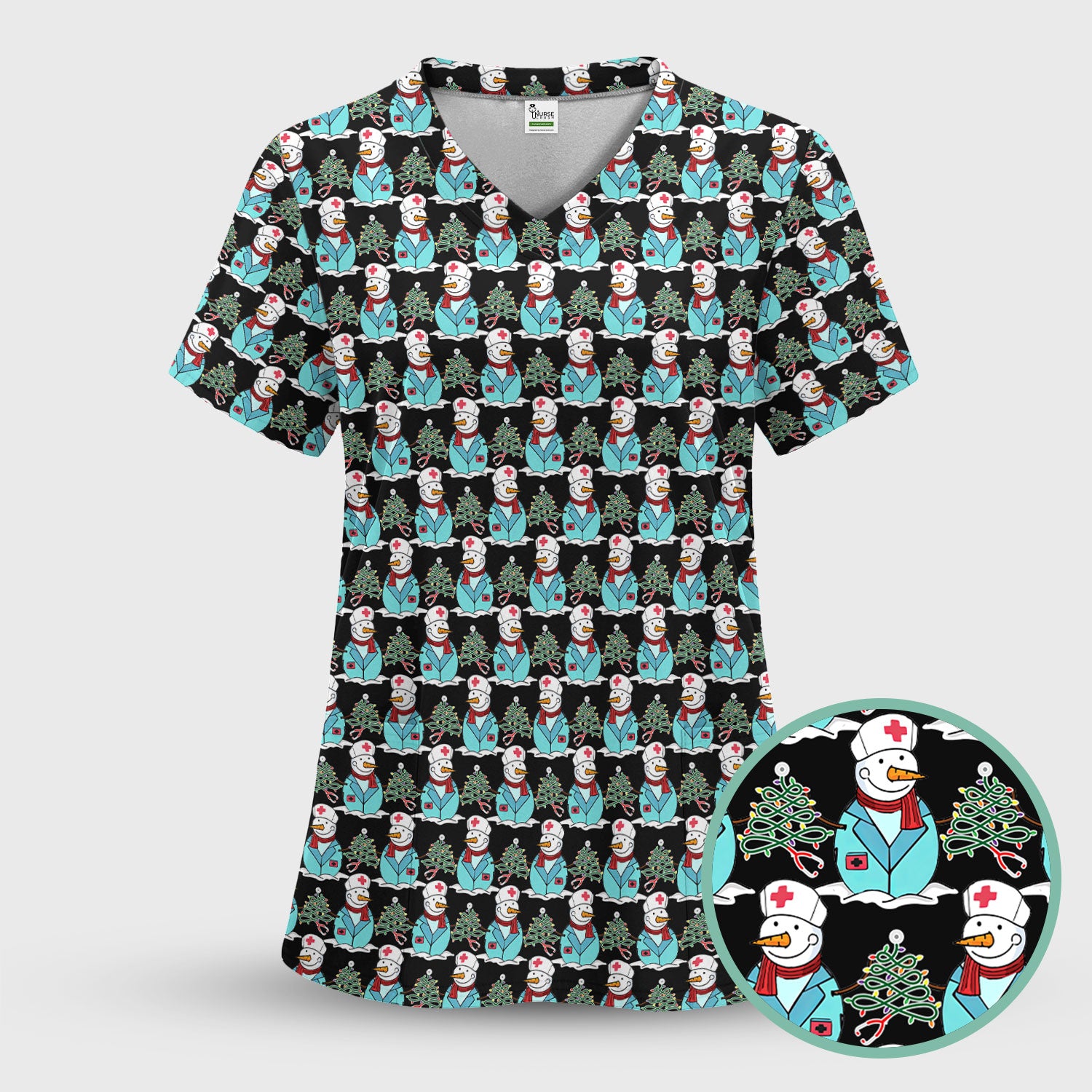 Funny Nurse Scrubs Christmas Edition - Snowman Doctor Print Top - Custom Multi Color Medical Shirt Gift for Nurses and Healthcare Staff