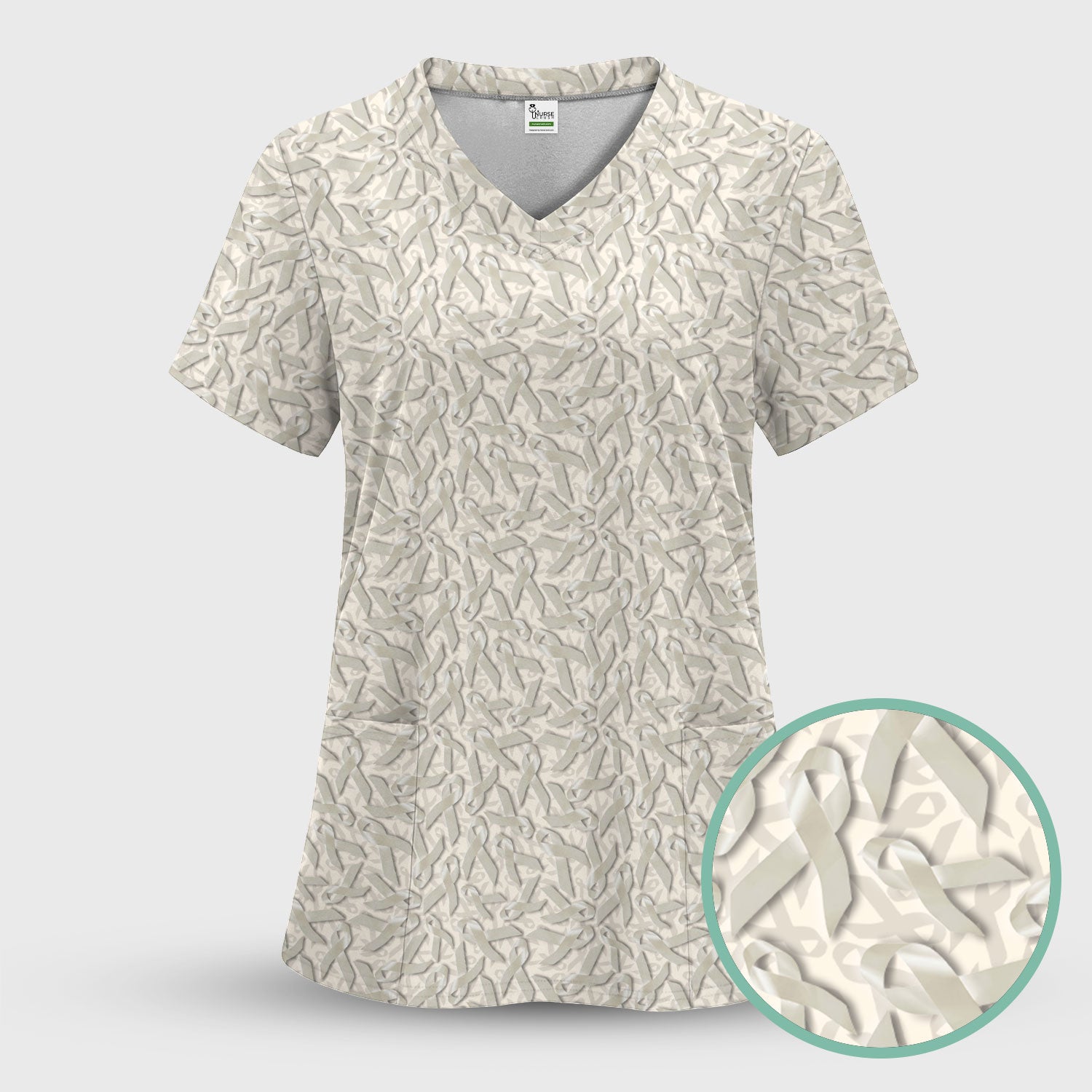 Lung Cancer Awareness Scrub Top - White Ribbon Support Nurse Shirt - Gift for Survivors Fighters Families & Caregivers