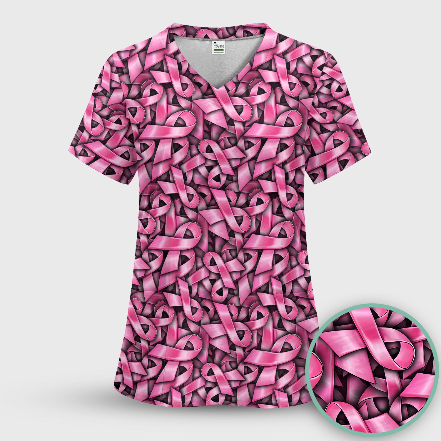 Breast Cancer Awareness Ribbon Oncology Scrub Top, Comfortable Scrubs for Nurses