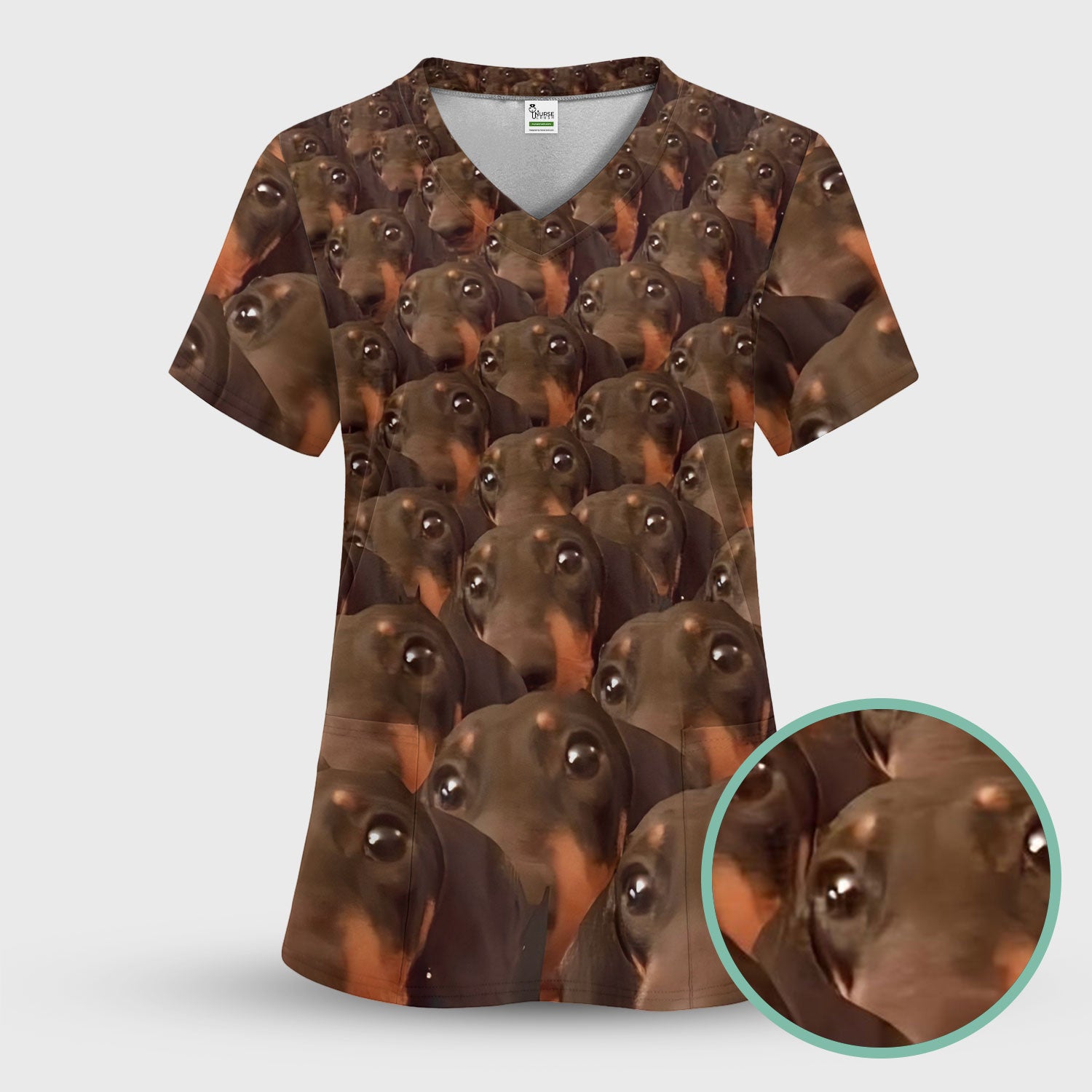 Funny Dachshund Scrub Set for Women - Cute Sausage Dog Pattern Med Uniform - Weiner Lover Gift for RN LPN CNA