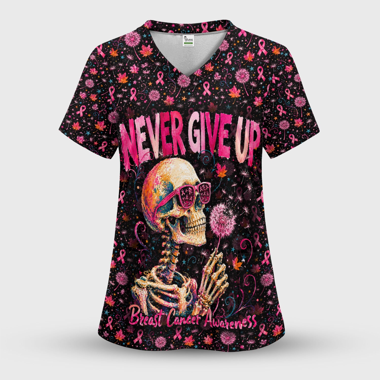 Meaningful Breast Cancer Awareness Skeleton Scrub Set, Scrub Pants and V Neck Top
