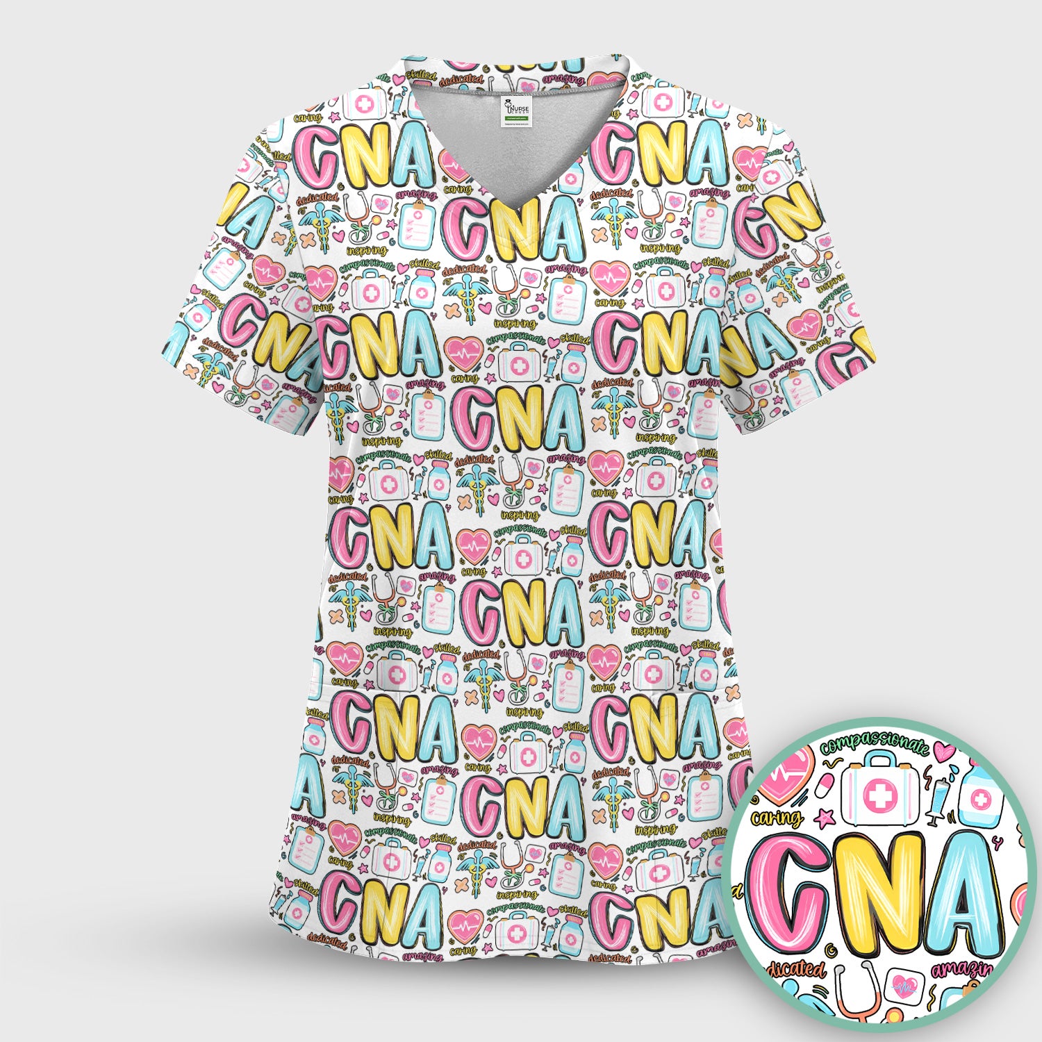 CNA Nurse Appreciation Pattern Scrub Set, Breathable Med Uniform