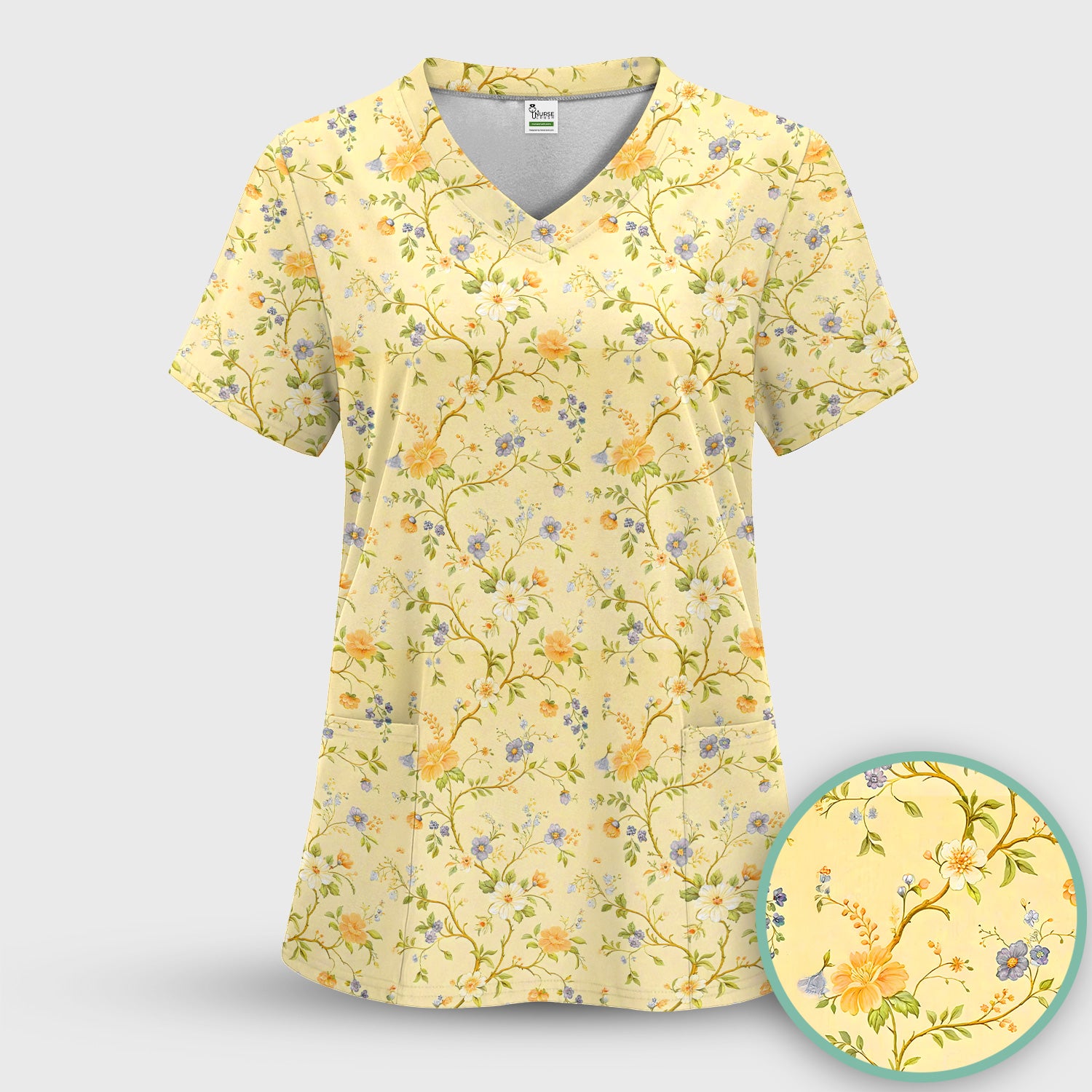 Sunny Wildflower Garden Floral Scrub Top, Comfortable Scrubs for Nurses