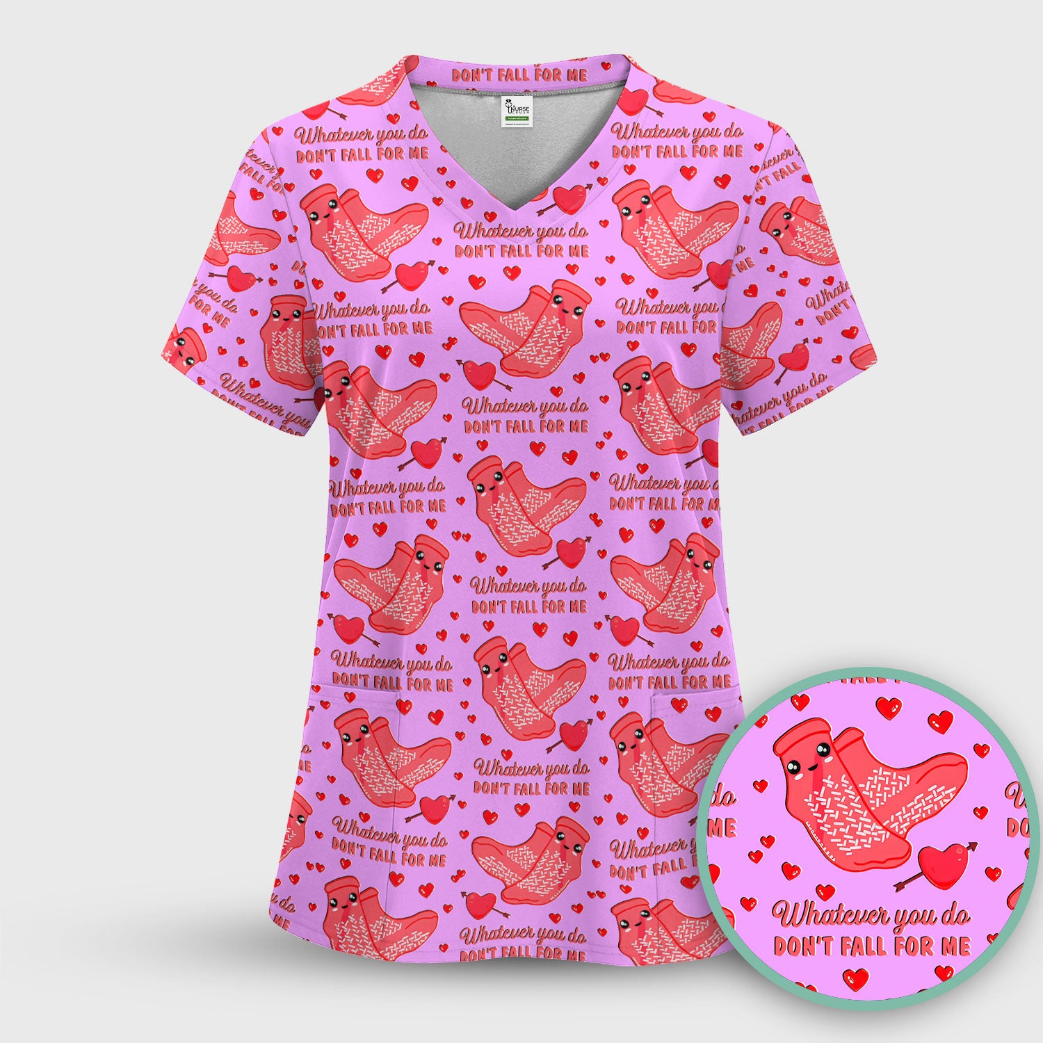 Valentine Funny Love Quote Scrub Set, Scrub Pants and V Neck Top