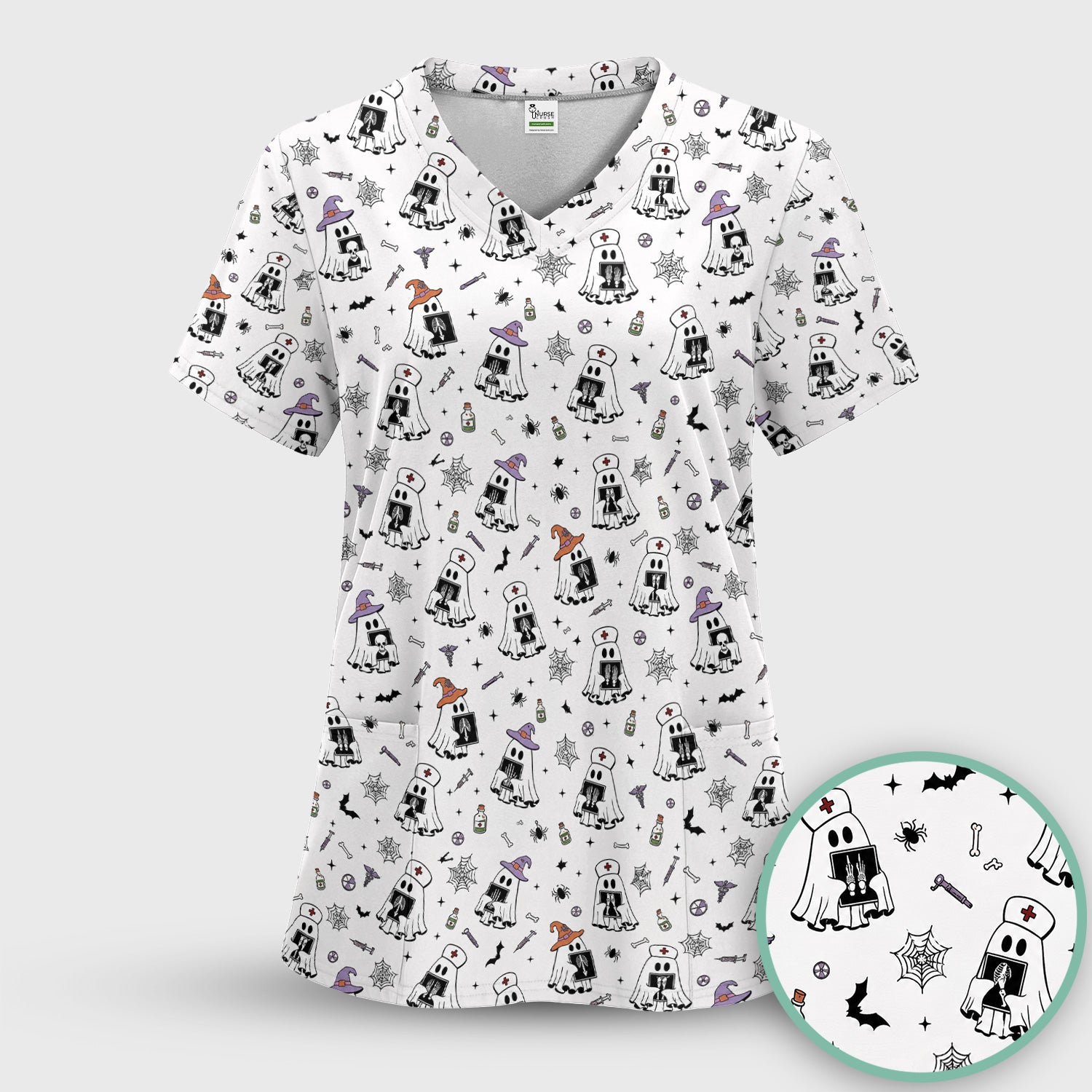 Halloween Ghost Nurses With X-Rays Scrub Top, Comfortable Scrubs for Nurses