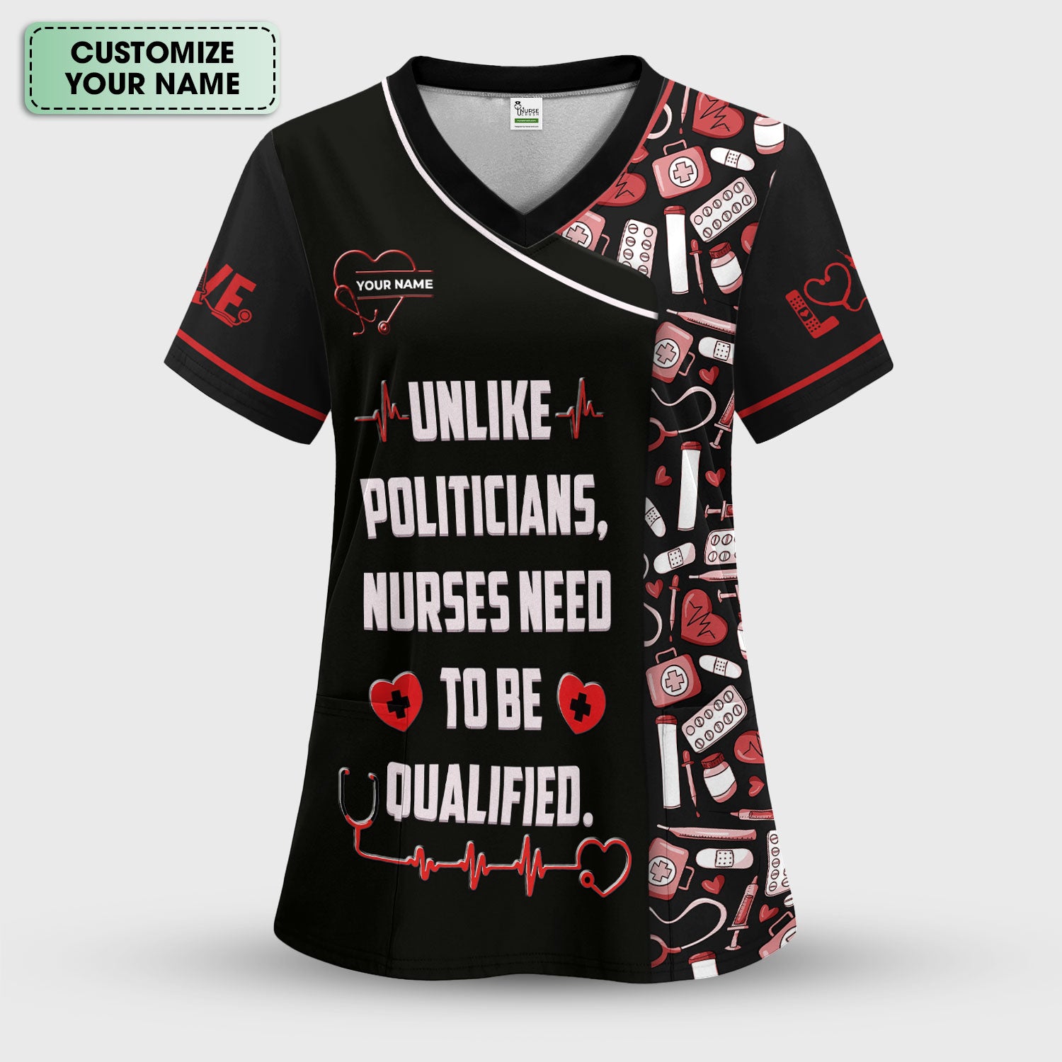 Custom Name Need To Be Qualified Cotton Nurse Shirt, Personalized Funny Nurse Graphic Shirt, Breathable Fabrics Nursing Uniform