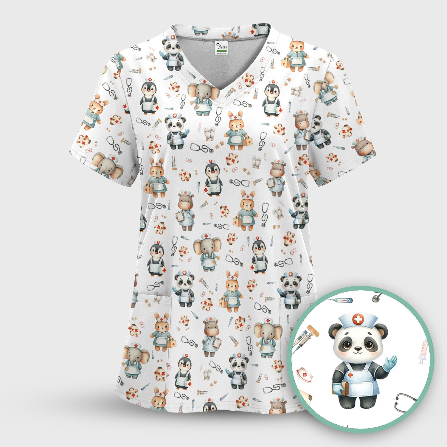 Cute Animal Scrub Top for Women - Funny Panda Rabbit Penguin Shirt - Breathable Med Uniform - Comfortable Scrubs for Nurses
