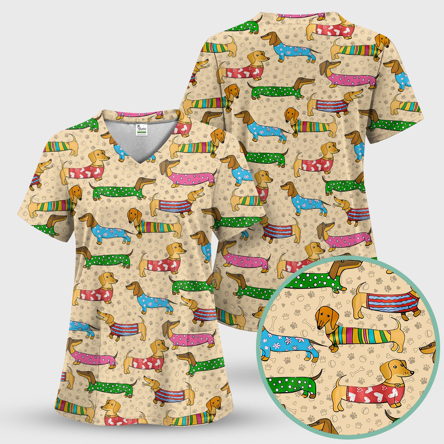 Dachshund Dog Scrub Top - Funny Animal Lover Scrubs For Women - RN LPN CNA Healthcare Workers Gift