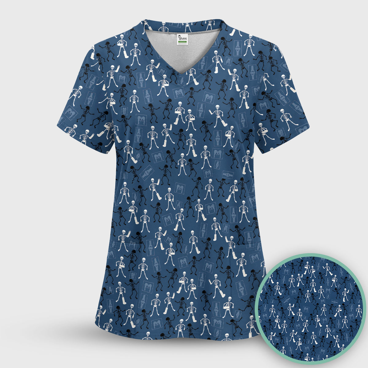 Halloween Orthopedic Skeleton Scrub Top, Comfortable Scrubs for Orthopedic Nurses