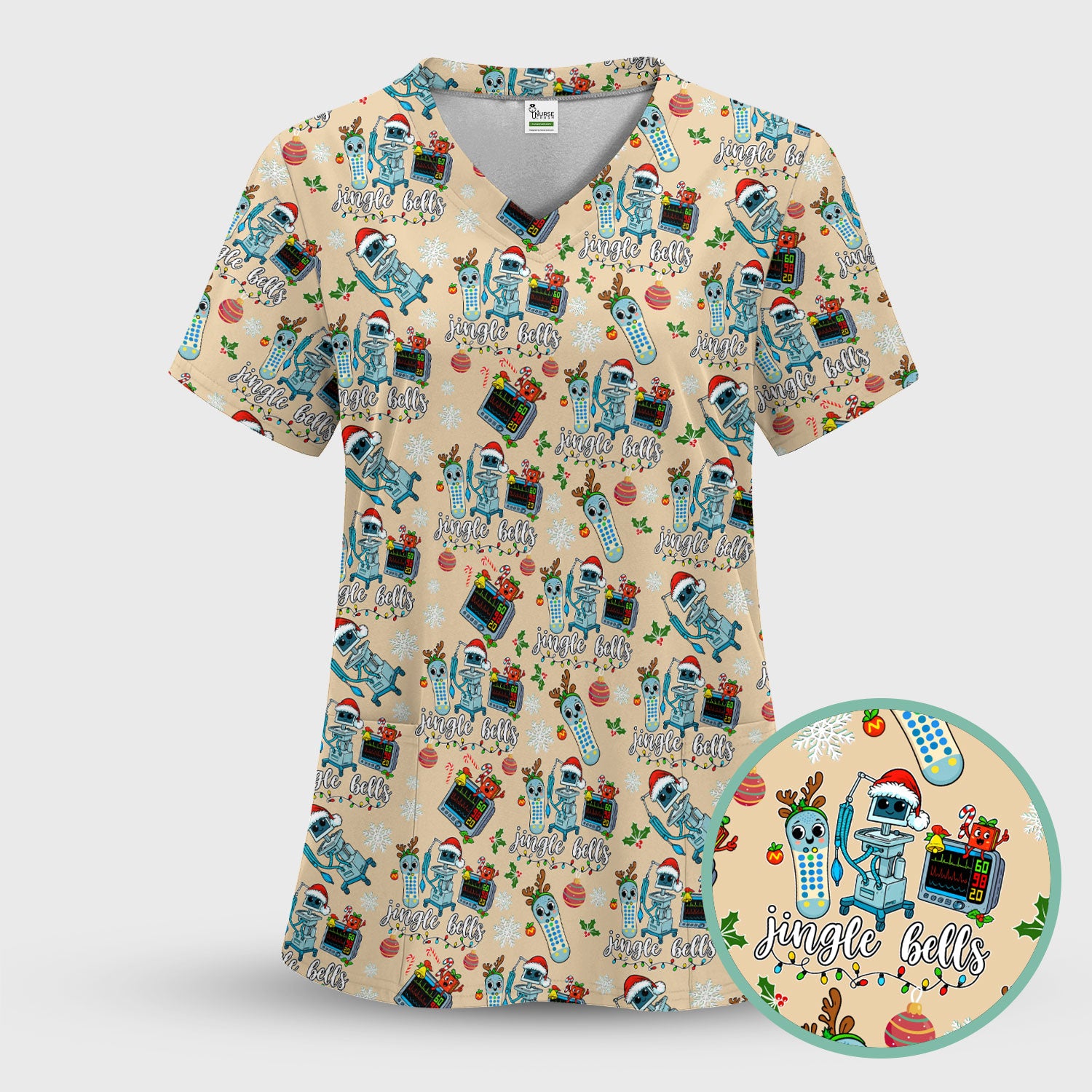 Funny Xmas Women's Scrub Sets - Jingle Bells Holiday Med Uniform -  Christmas Scrub Pants and V Neck Top for RN LPN CNA