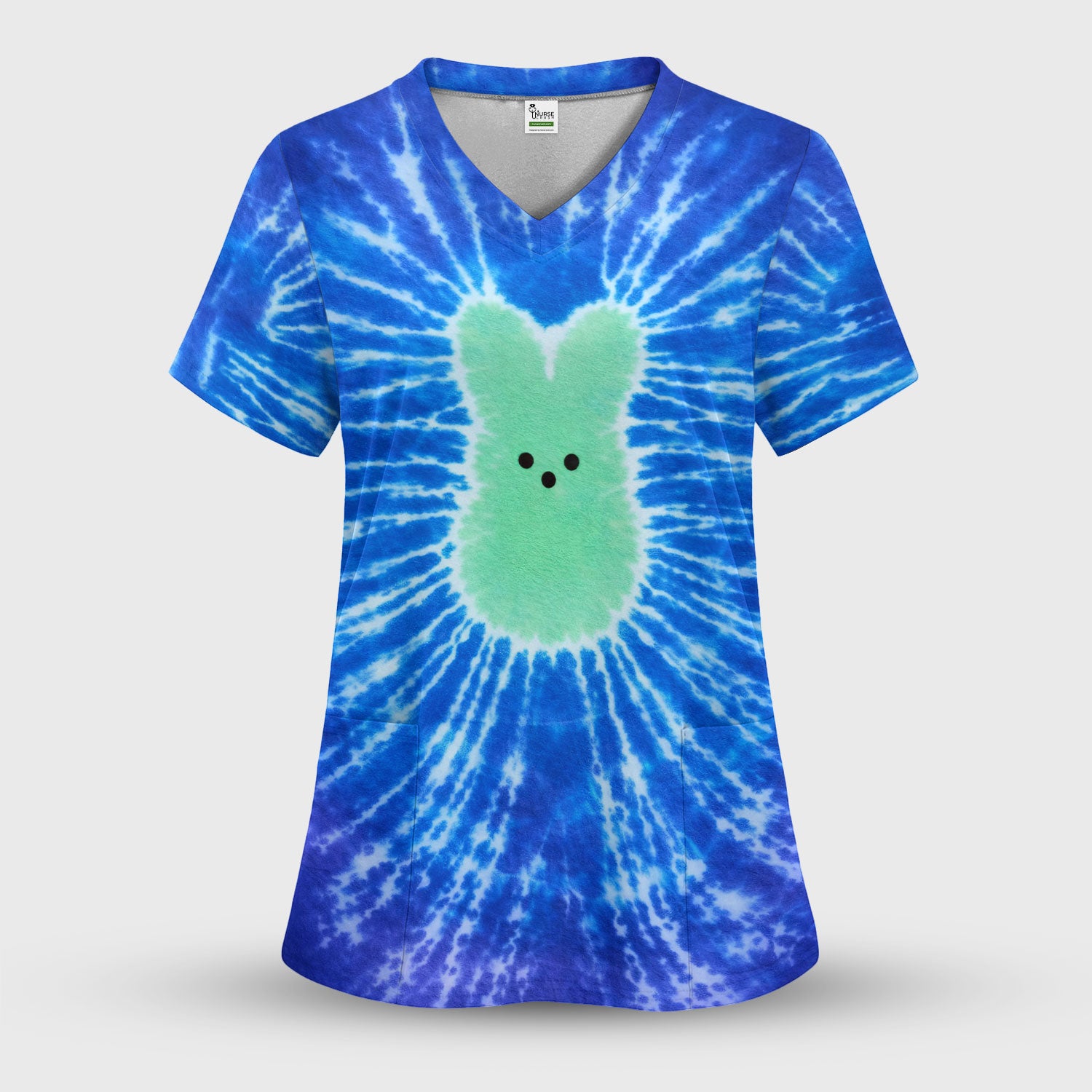 Easter Peep Tie Dye Scrub Top, Easter Bunny Nurse Shirt For Women, Breathable Fabrics Nursing Uniform