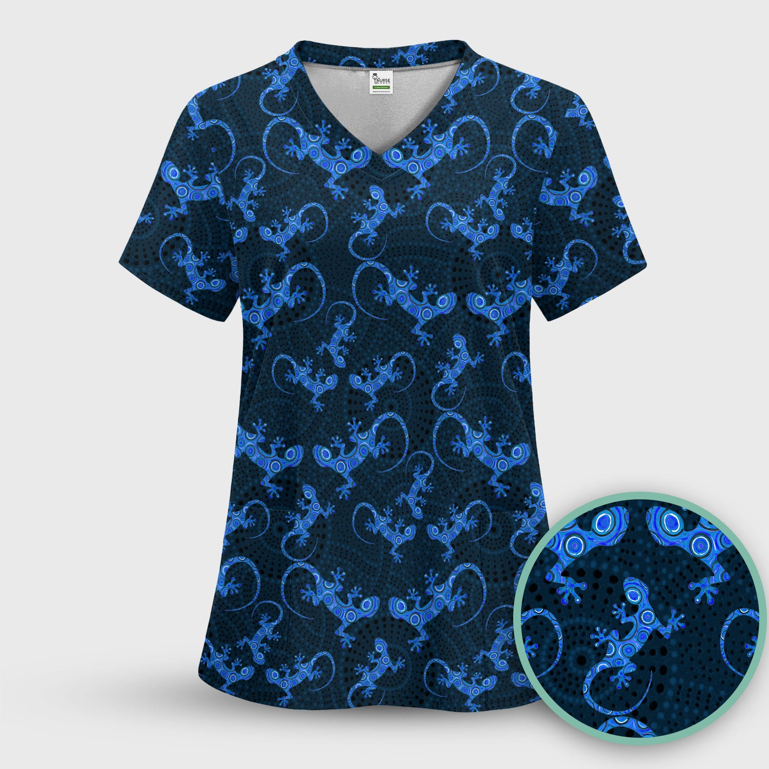Australian Gecko Dot Art Inspired Medical Scrub Top - Women Uniform