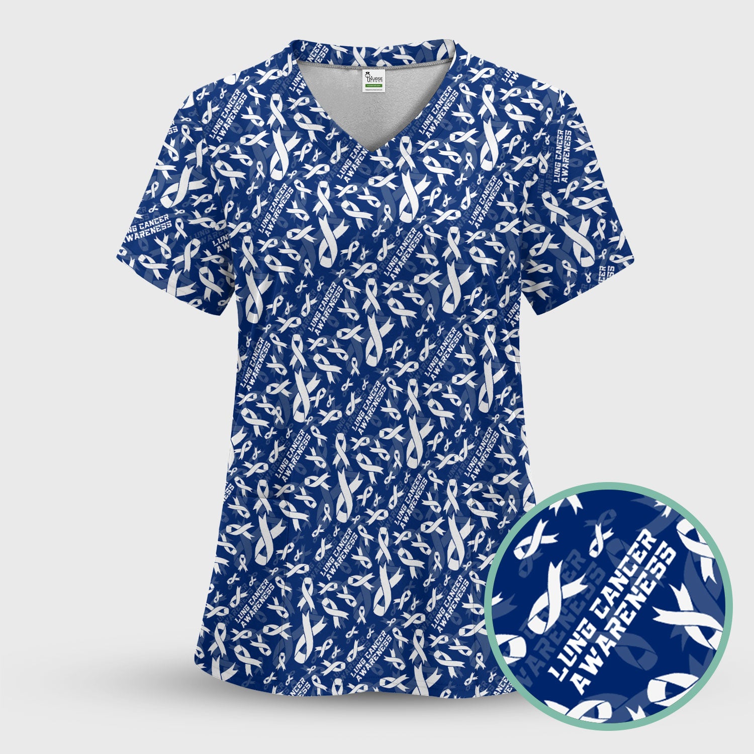 White Ribbon Lung Cancer Scrub Top - Awareness Nurse Shirt for Doctors & Nurses - Support Gift for Survivors Fighters Loved Ones