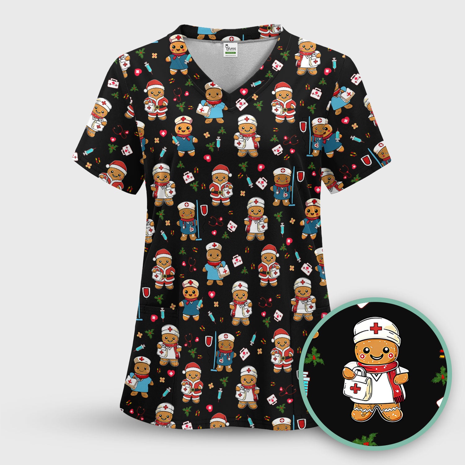 Gingerbread Nurse Scrub Pants - Santa’s Favorite Nurse Holiday Gift - Medical Uniform Set for RN LPN CNA - Funny Xmas Ugly Sweater