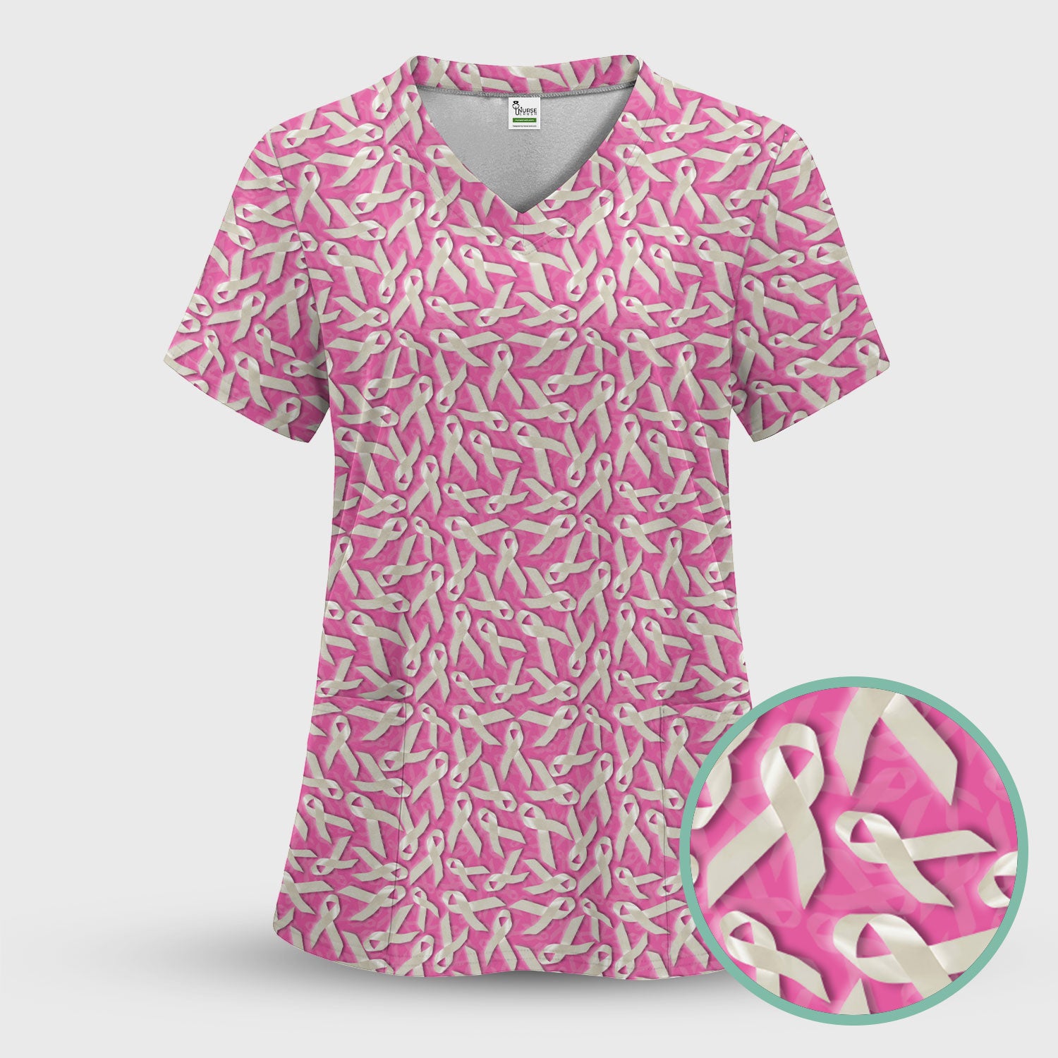 Lung Cancer Awareness Scrub Top - White Ribbon Support Nurse Shirt - Gift for Survivors Fighters Families & Caregivers