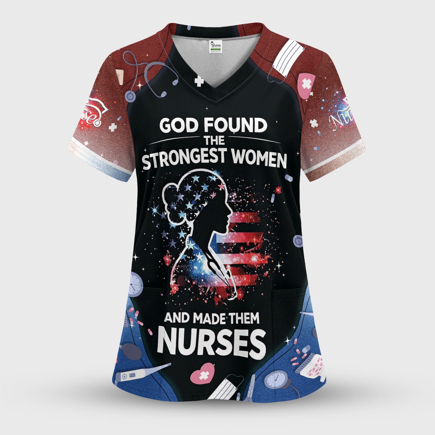 God Found the Strongest Women Nurse Scrub Top, Breathable Fabrics Nursing Uniform