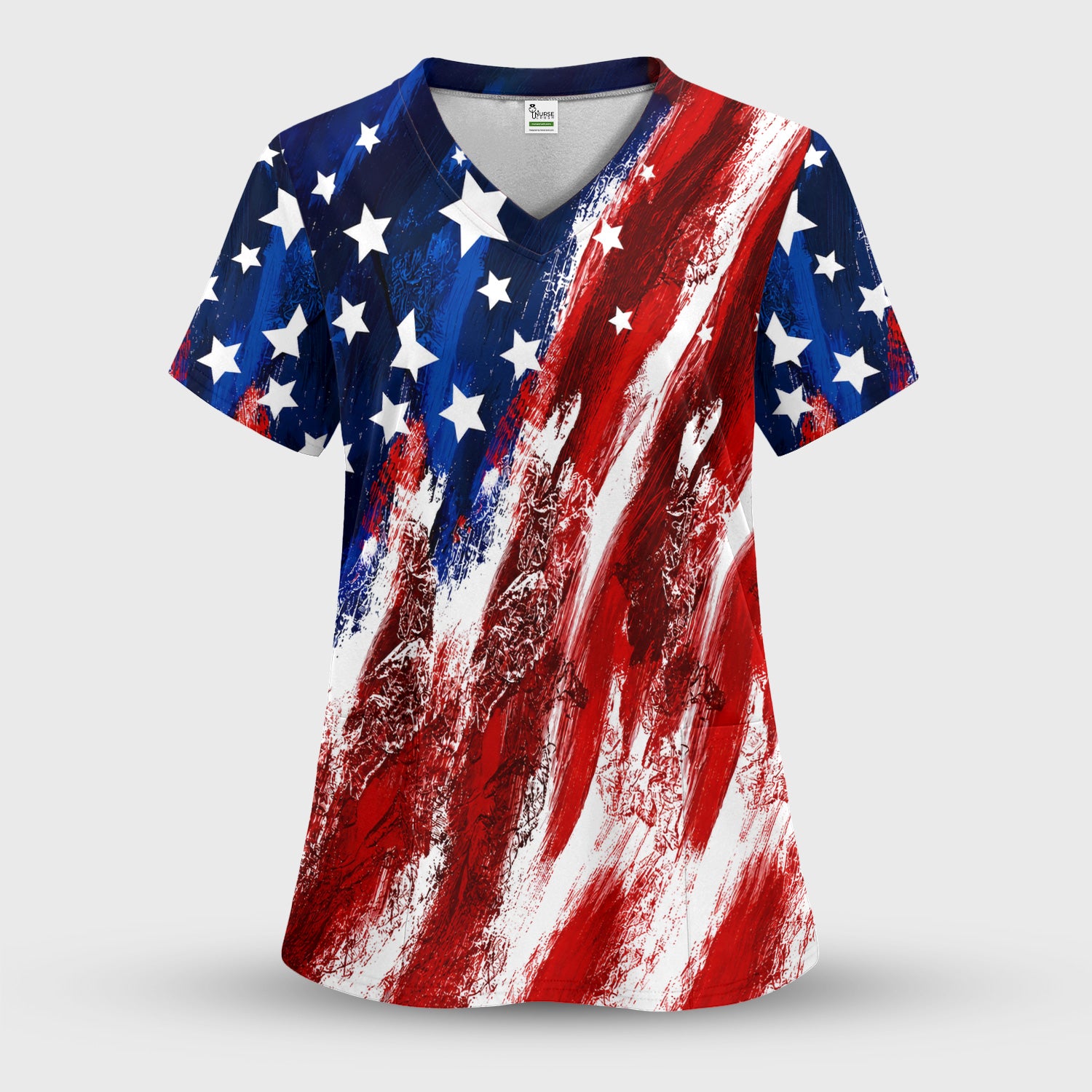Patriotic American Flag Nurse Scrub Top for RN, CNA, Healthcare Workers, USA Medical Uniform Scrub Top, Comfortable Scrubs for Nurses