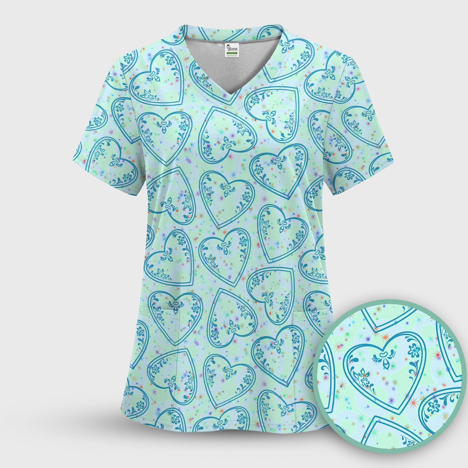 Valentine Heart Scrub Set For Women, Hearts Pattern Nurse Shirt, Comfortable Scrubs For Nursing