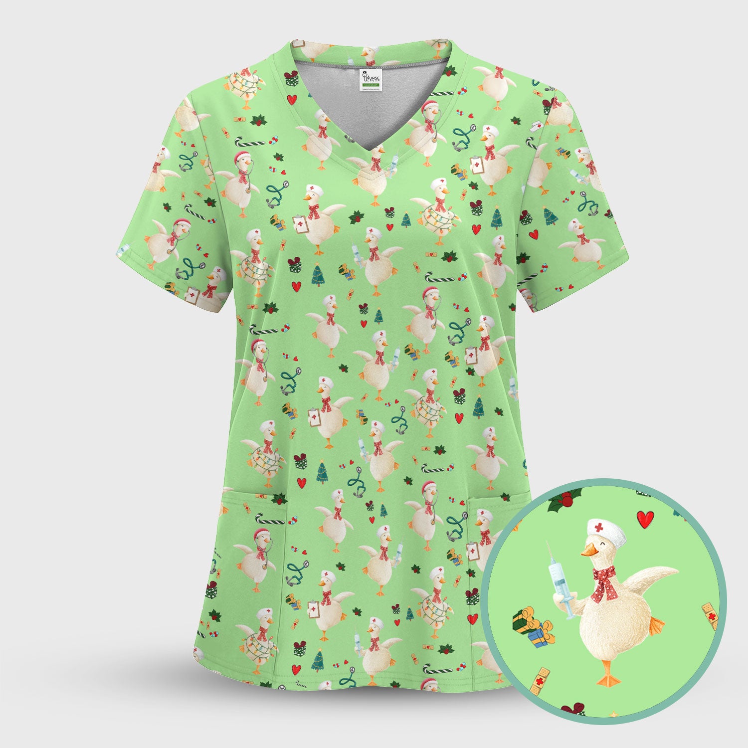 Cute Christmas Goose Scrub for Nurses - Funny Holiday Medical Shirt - Festive Xmas Top for RN CNA LPN Nursing Student Gift