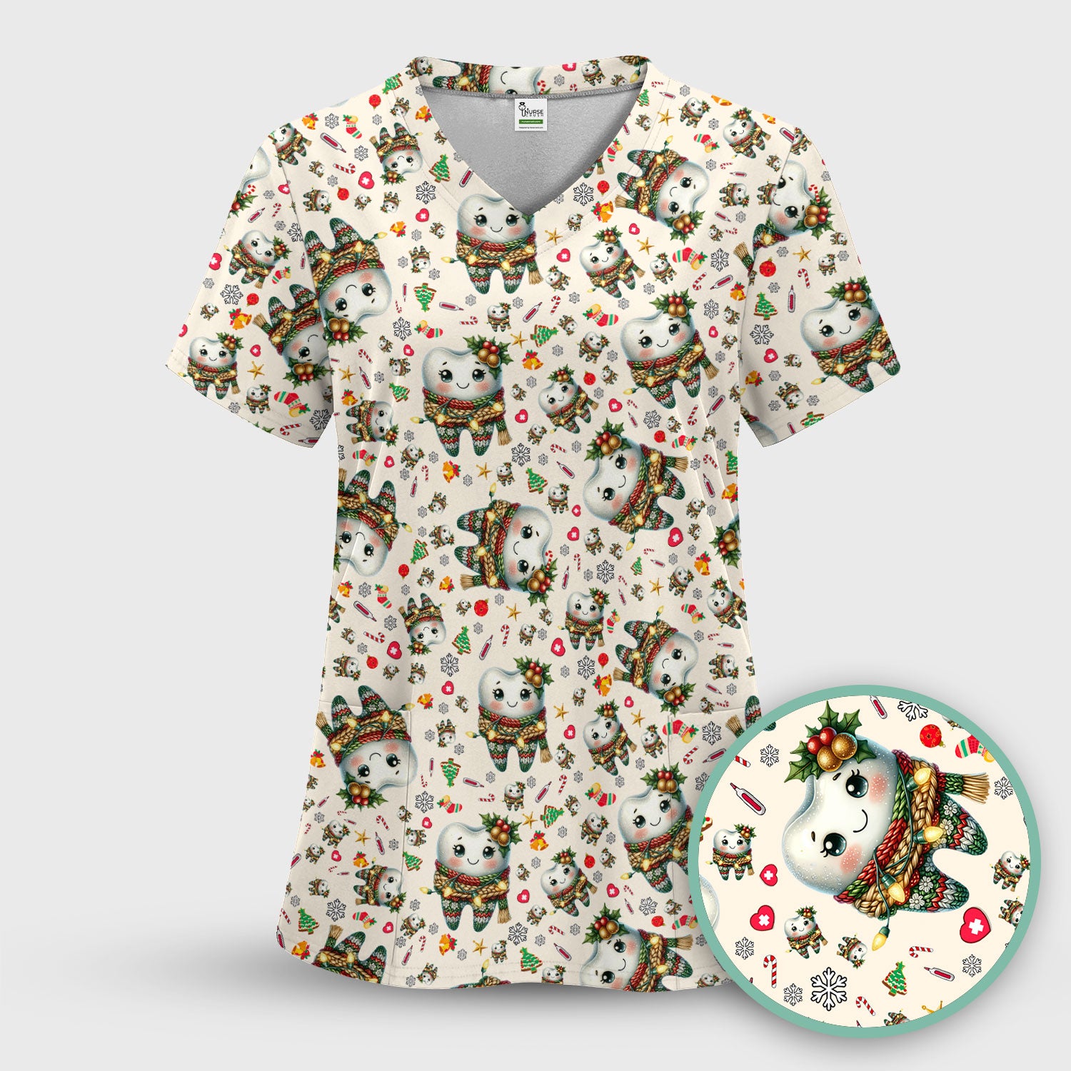 Christmas Tooth Scrub Top, Funny Dental Holiday Nurse Shirt For Women, Breathable Fabrics Nursing Uniform , Dentist Gift Idea