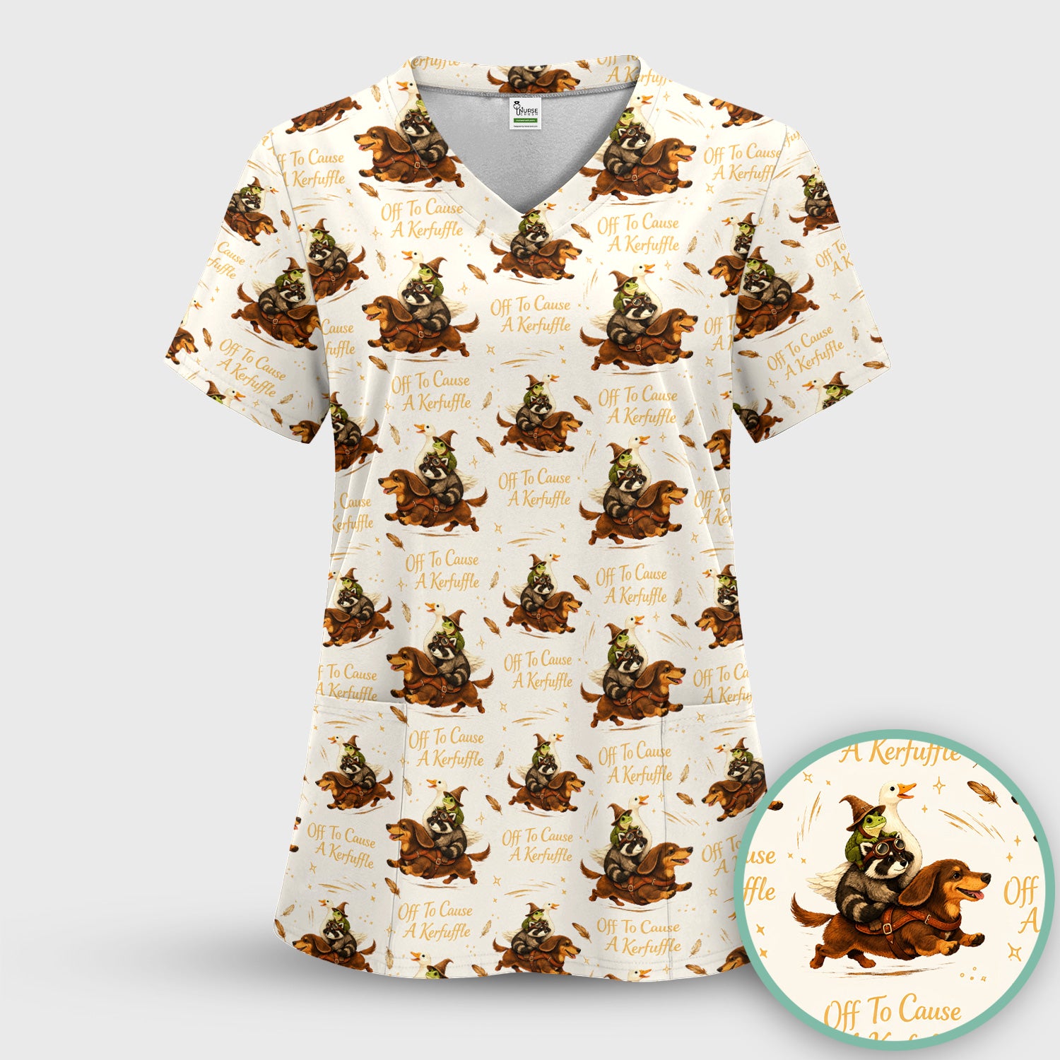 Funny Halloween Off To Cause A Kerfuffle Pattern Scrub Top, Comfortable Scrubs for Nurses
