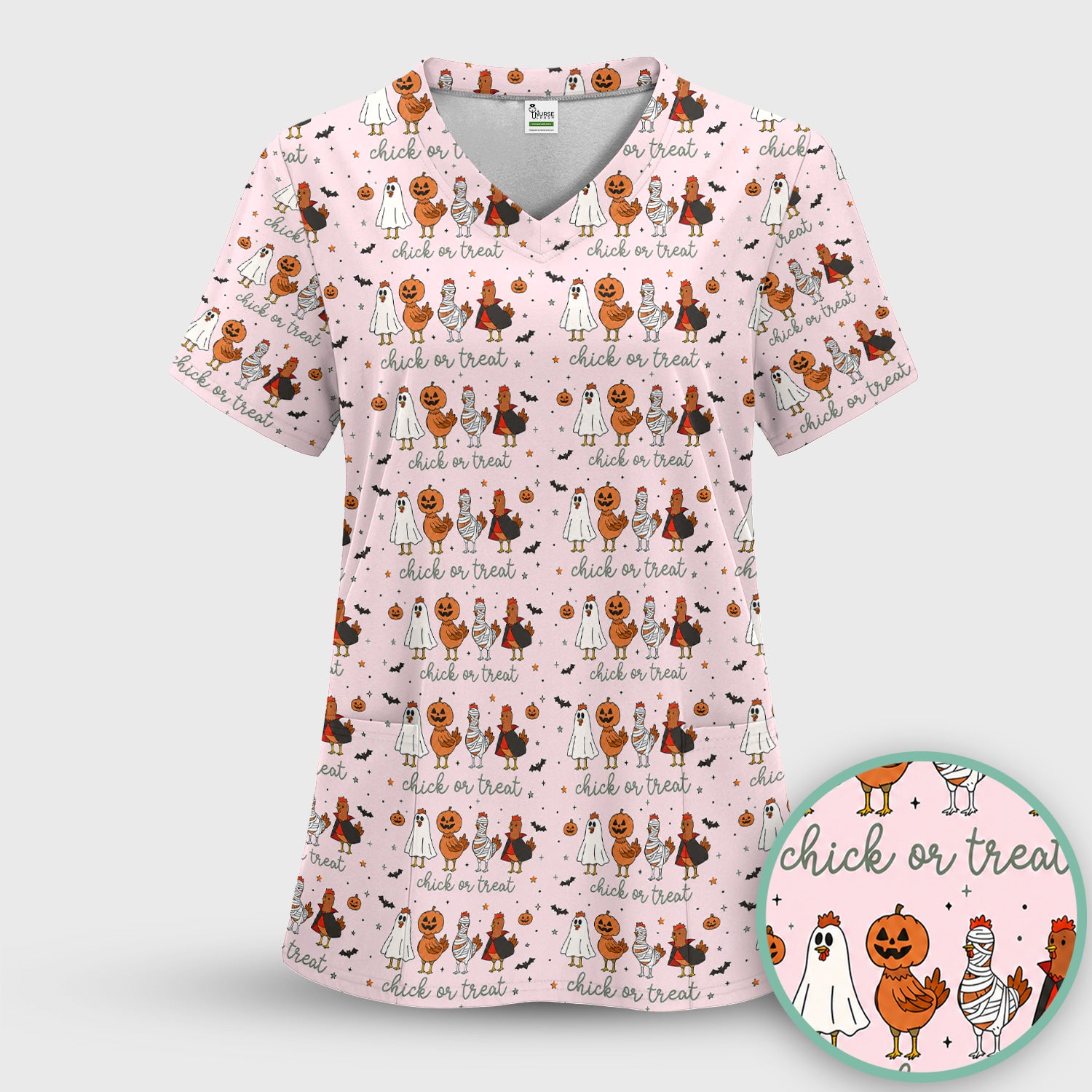 Funny Chick Or Treat Season Scrub Top, Comfortable Scrubs for Nurses