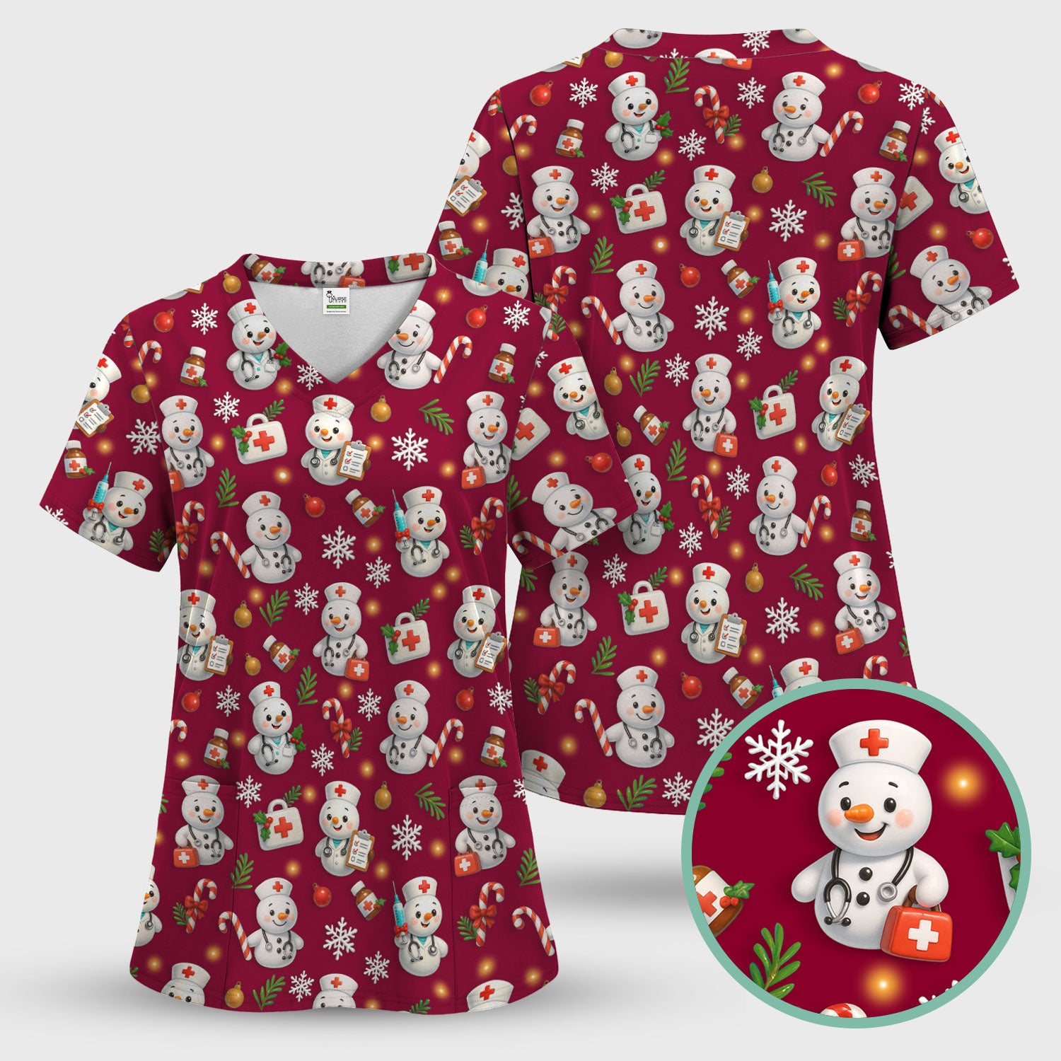 Holiday Nurse Scrub Top Christmas Design - Adorable Snowman Nursing Shirt - Cute Medical Gift for RN LPN CNA Doctors