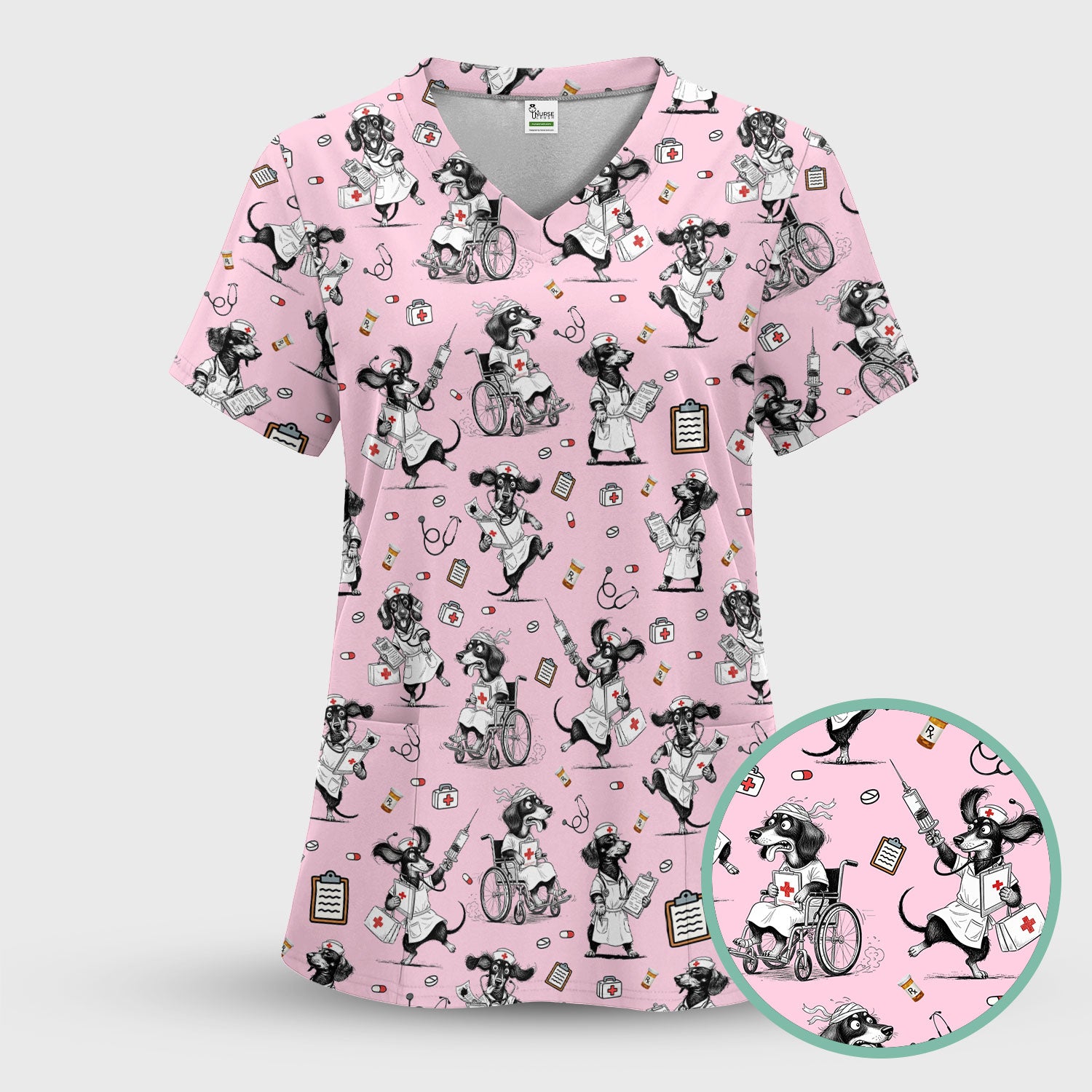 Custom Nurse Scrubs for Women - Funny Dog Print Medical Top - Multi Color Personalized Nursing Shirt for Healthcare Workers