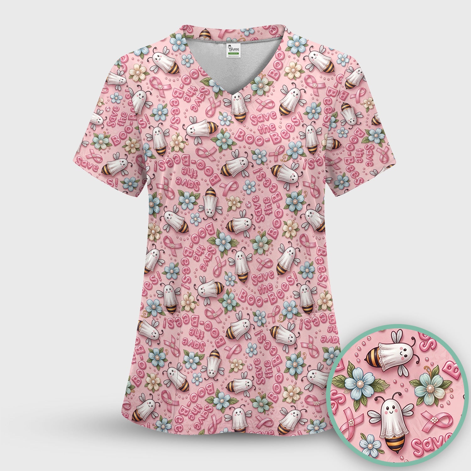 Save The Boo-Bees with Ribbon Scrub Top, Comfortable Scrubs for Nurses