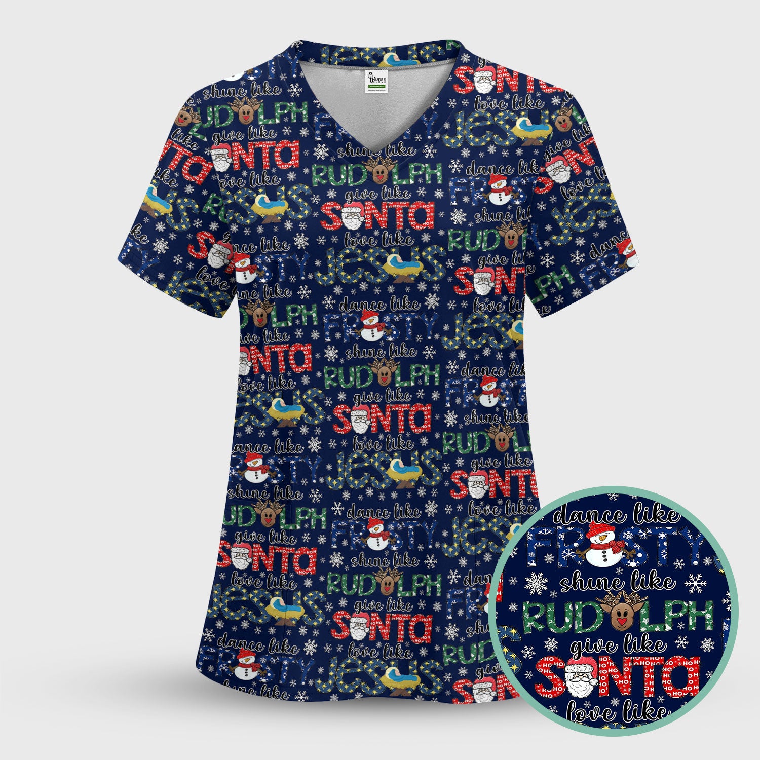 Xmas Rudolph Comfortable Scrubs for Nurses - God Santa Shirt - Breathable Fabrics Nursing Uniform Gift for RN CNA LPN