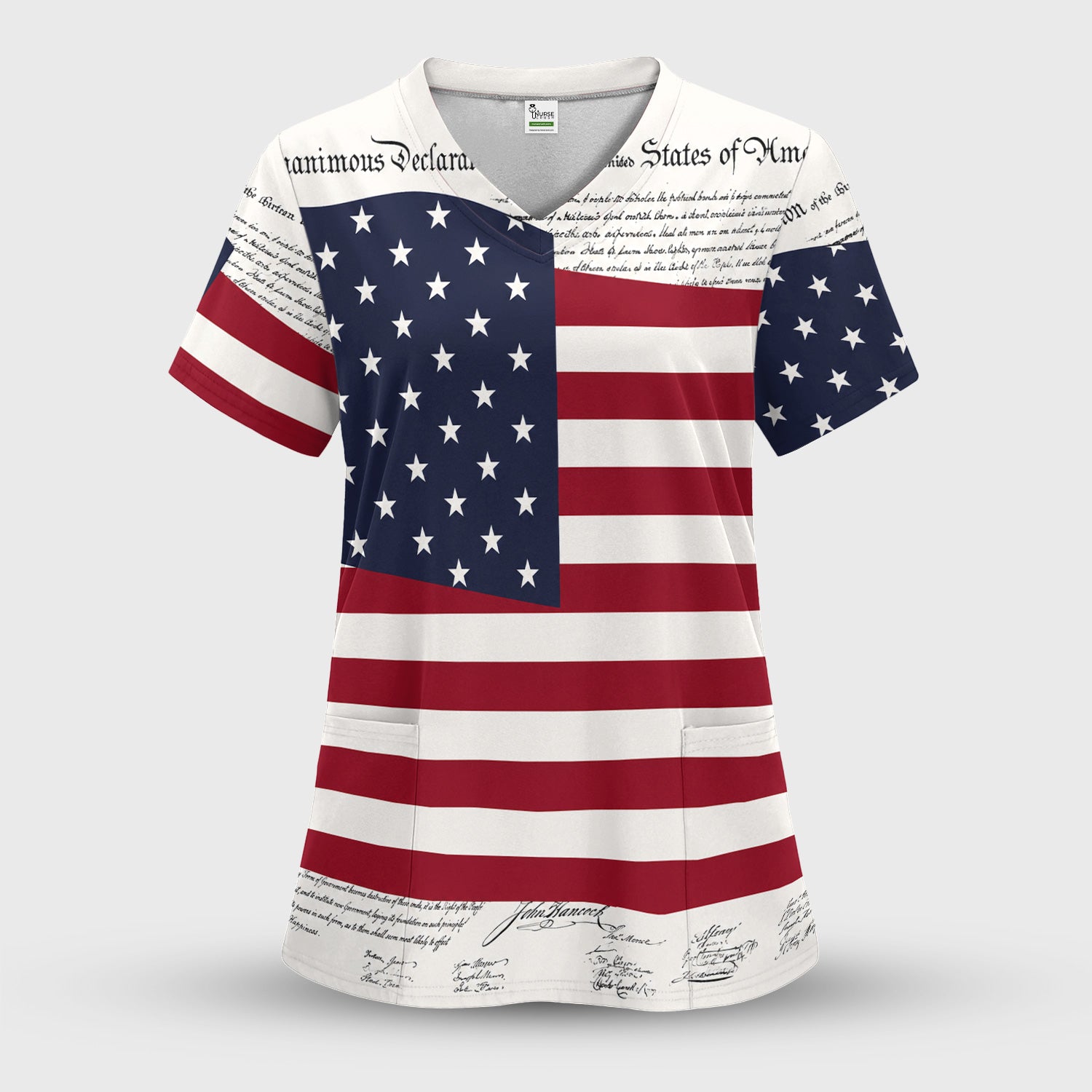 Patriotic Nurse American Flag Pattern Scrub Top, Comfortable Scrubs for Nurses