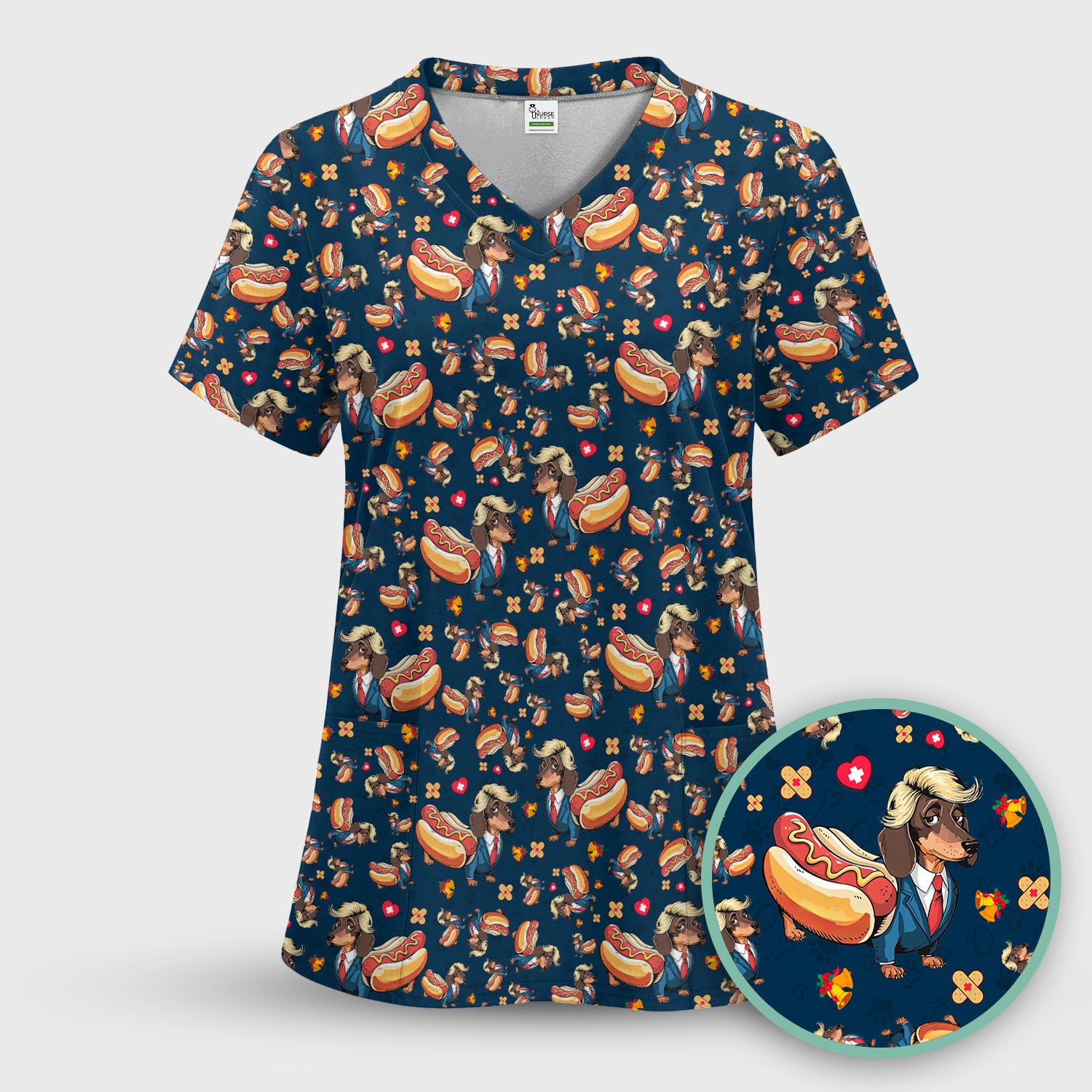 They're Eating The Dogs - Funny Dachshund Hot Dog Scrub Top - Hilarious Medical Uniform
