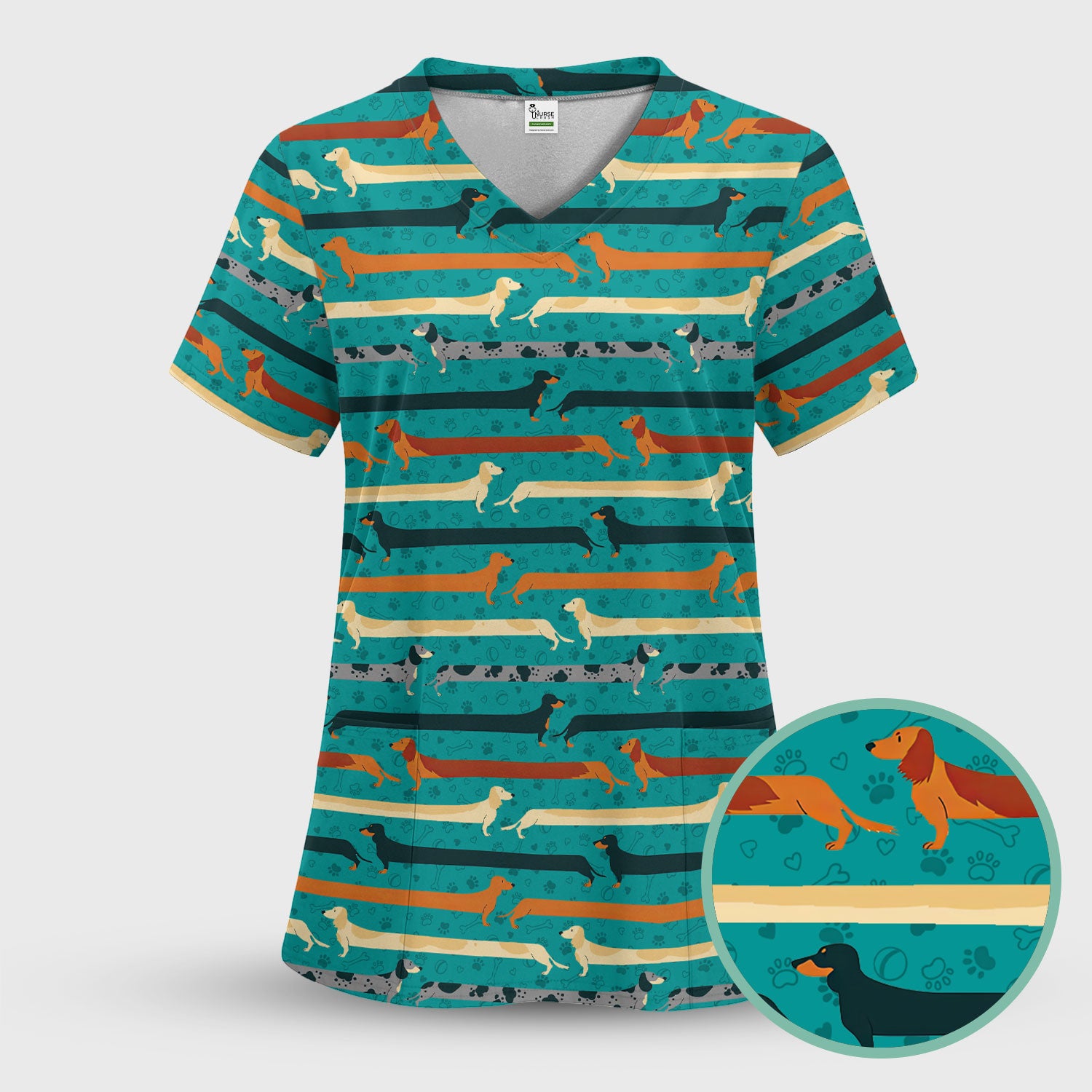 Weiner Dog Women's Scrub Sets - Comfortable Scrubs for Nurses - Funny Scrub Pants and V Neck Top - Breathable Med Uniform