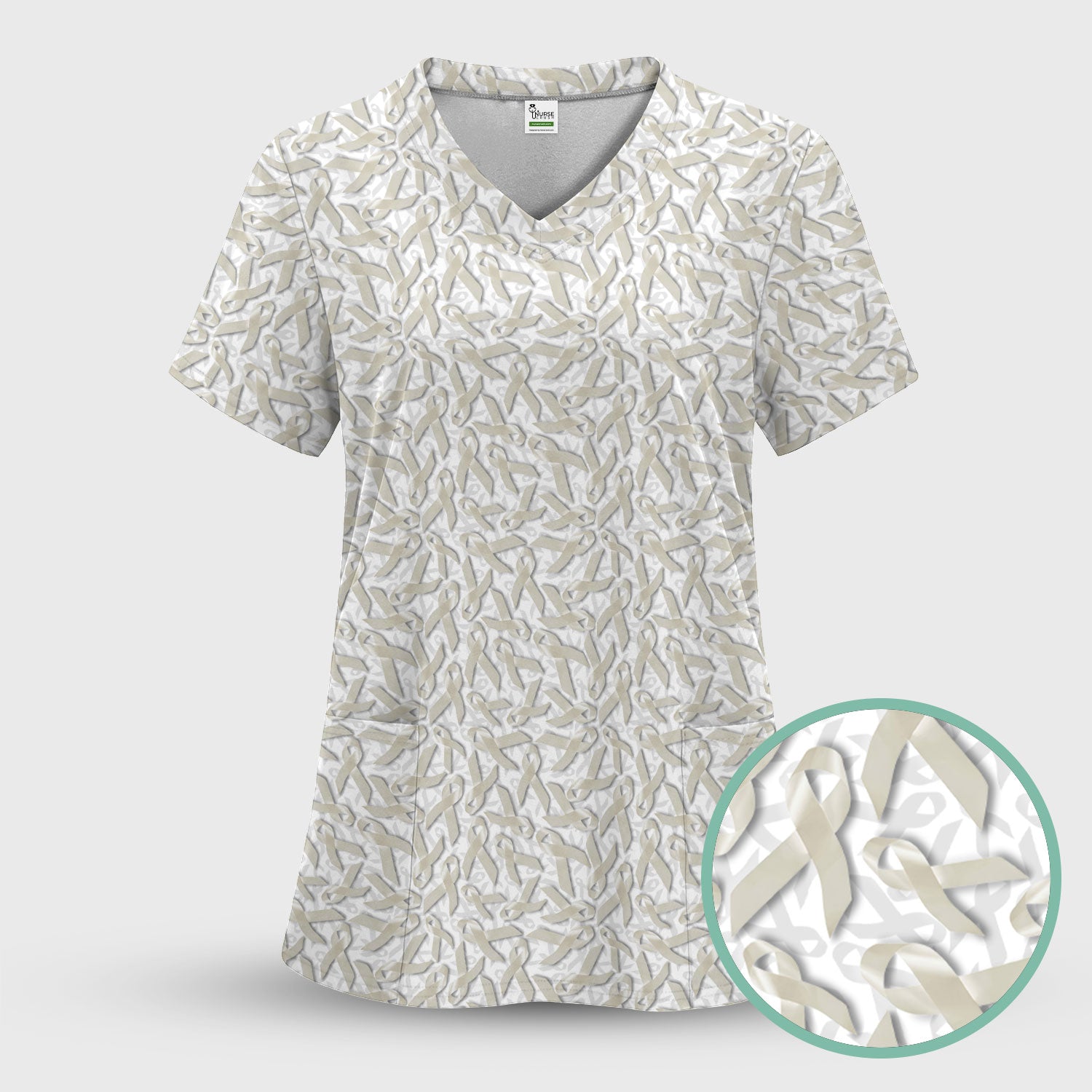 Cancer Awareness Scrub Top with White Ribbon - Lung Cancer Support Nurse Shirt - Inspirational Gift for Fighters Survivors & Families