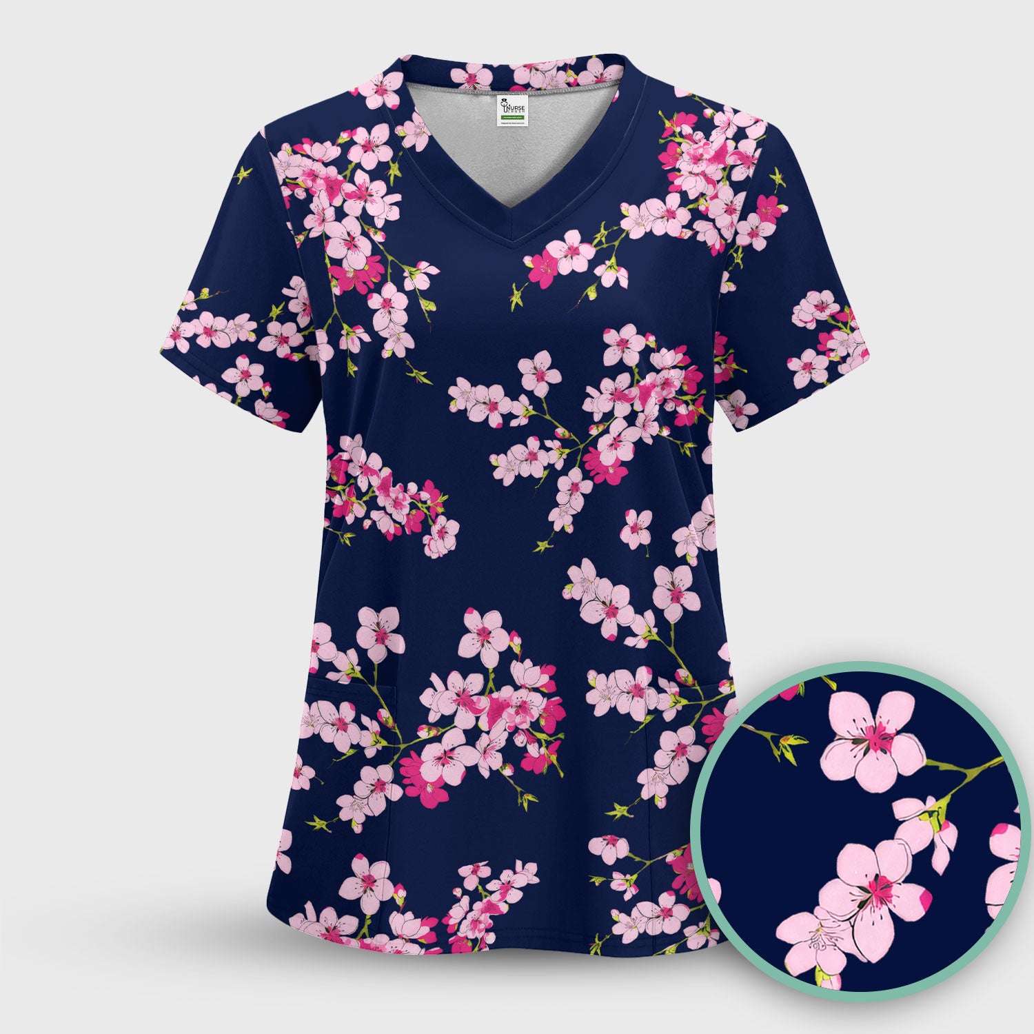 Elegant Cherry Blossom Floral Pattern Srubs, Comfortable Scrubs for Nurses