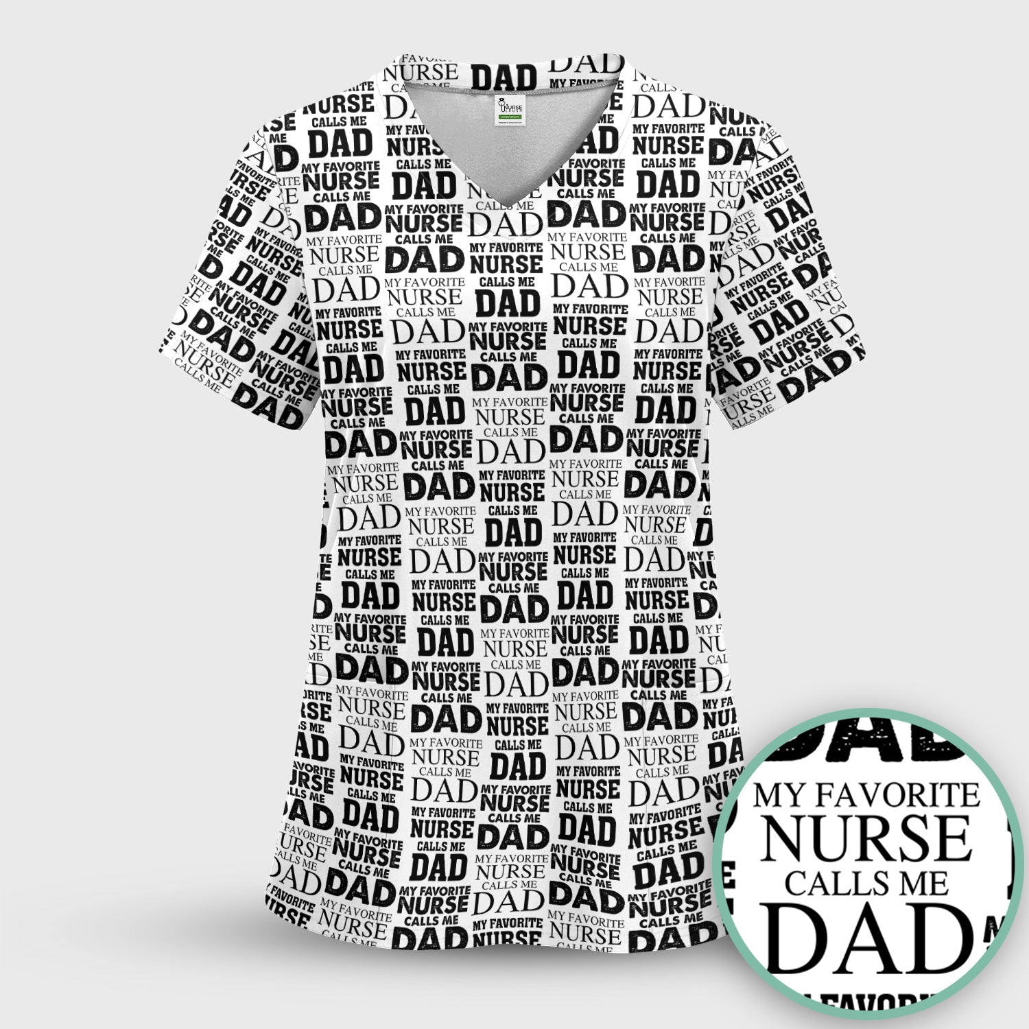 Favorite Nurse Calls Dad Pattern Scrub Top, Comfortable Scrubs for Nurses