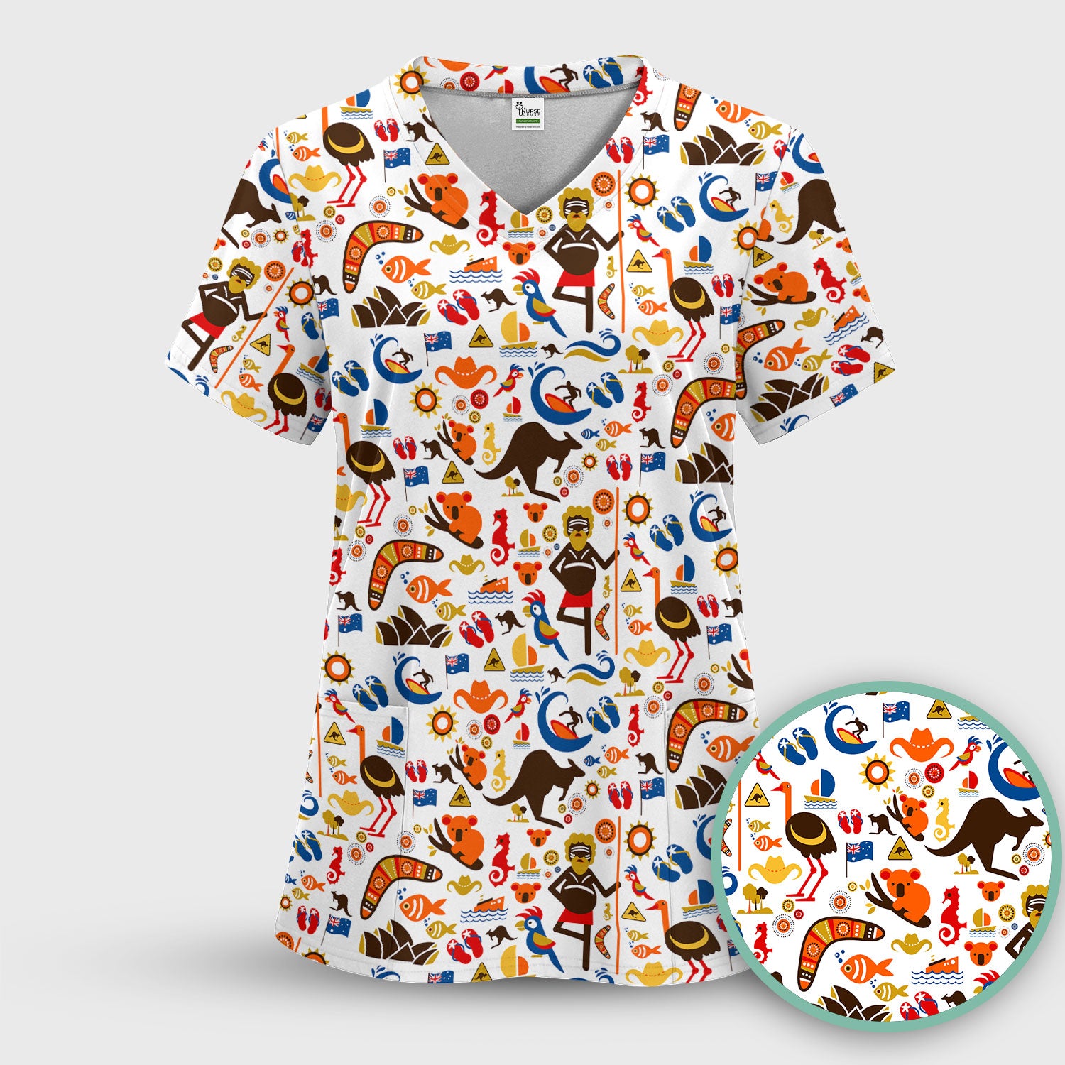 Indigenous Inspired Icon Scrub Set, Australia Culture Pattern Nurse Shirt, Comfortable Scrubs For Nursing