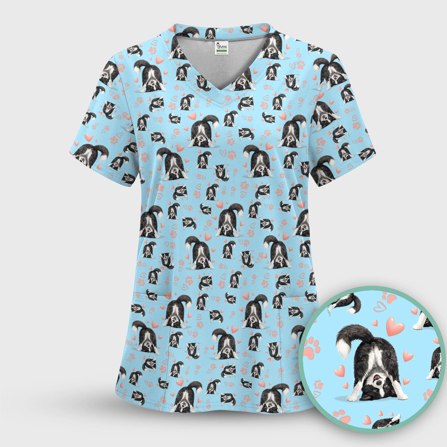 Cute Puppy Heart Medical Pattern Scrub Uniform, Women's Scrub Sets