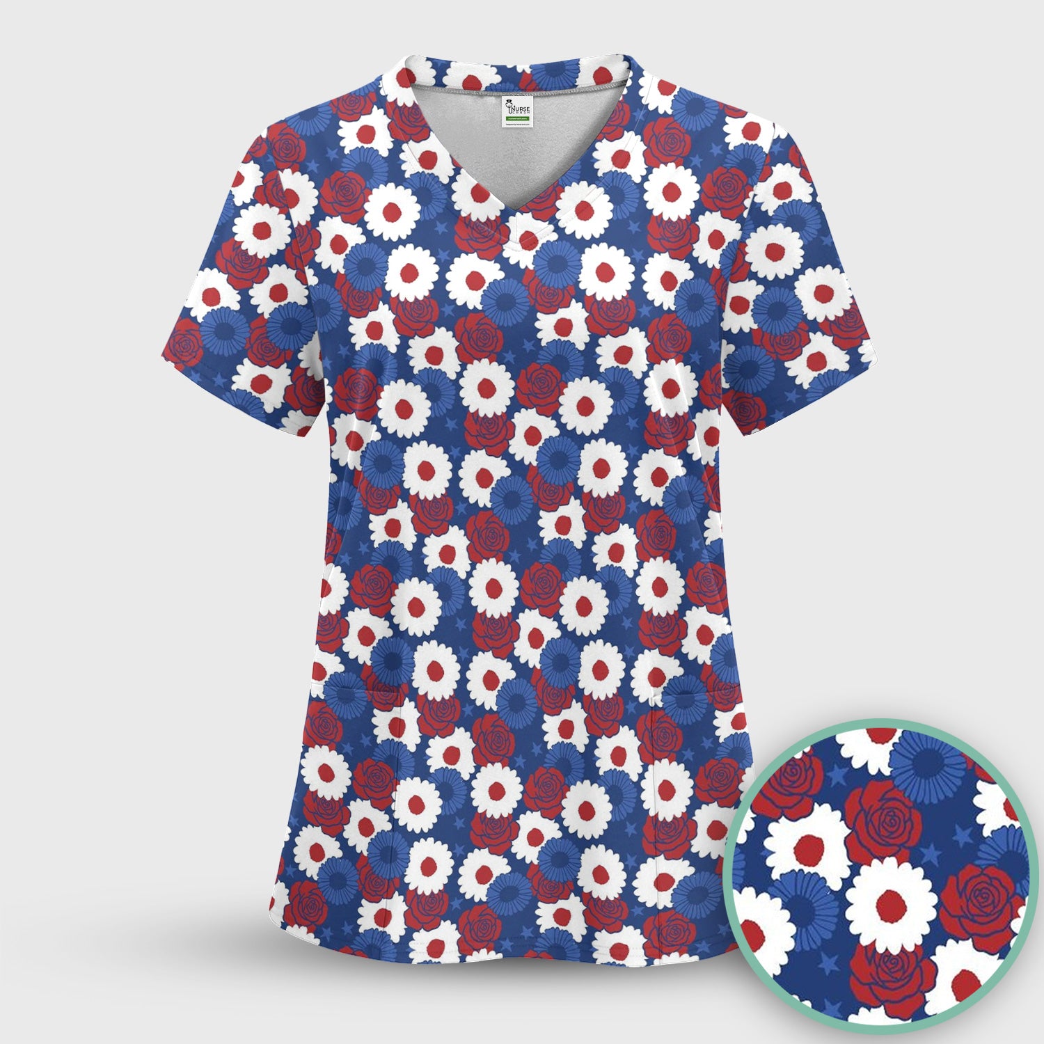 Daisy Rose Floral Pattern Scrub Top, Comfortable Scrubs for Nurses