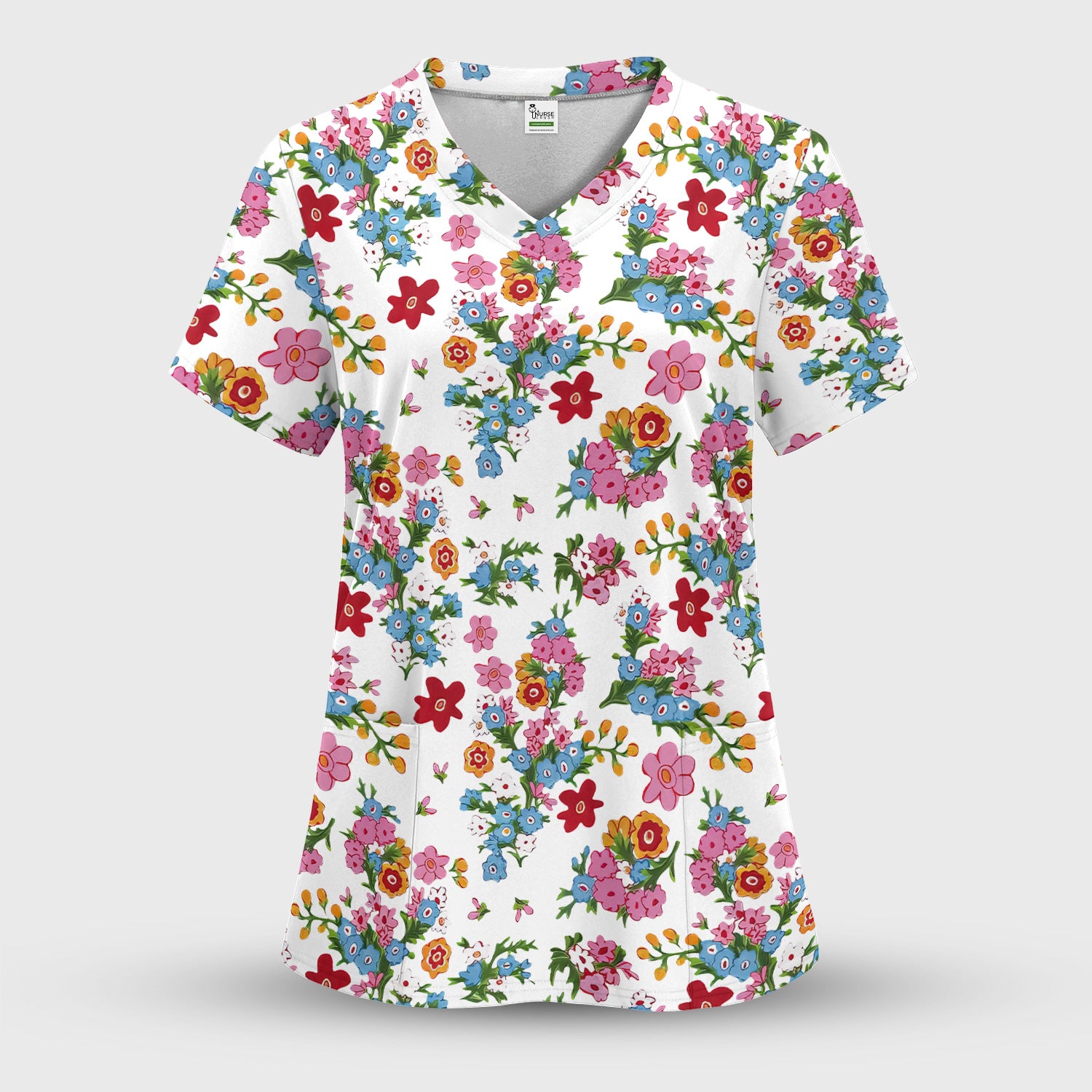 Charming Vintage Floral Bouquet Pattern Scrub Set, Nurse Uniform Scrubs Set